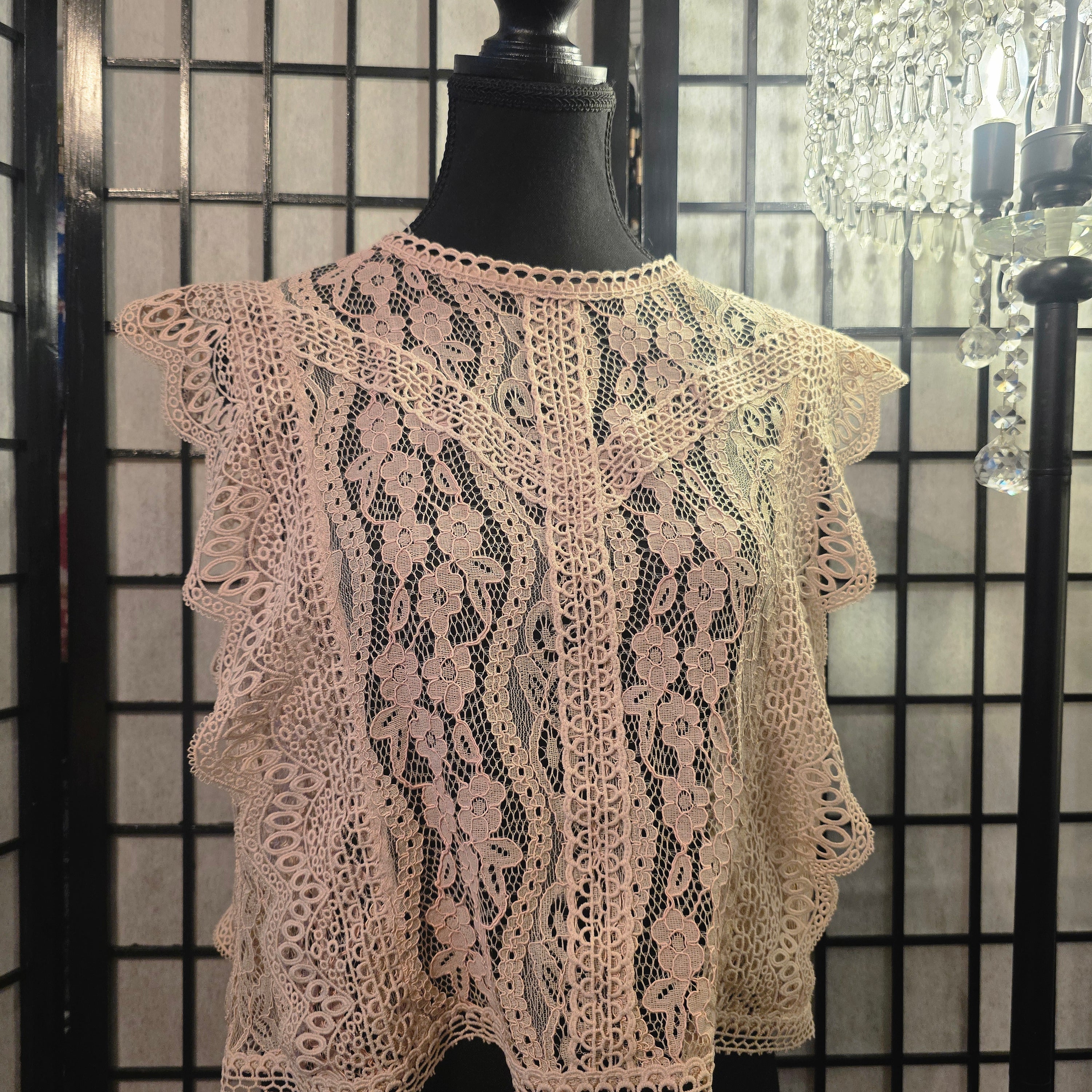 Romantic Blush Lace Kimono Top