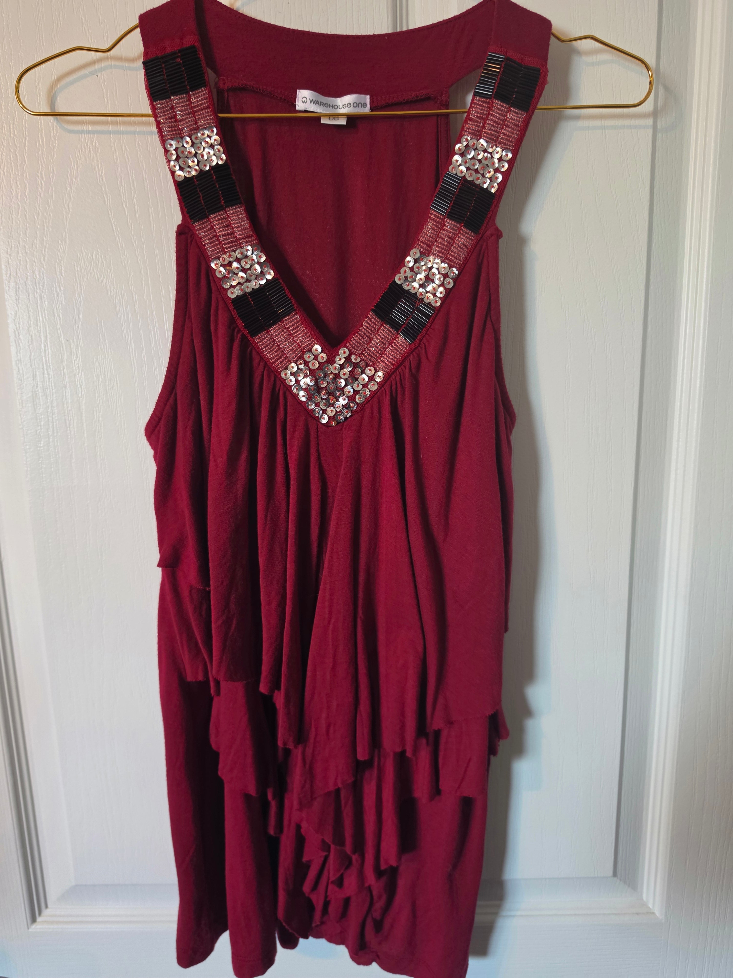 Crimson Cascade Embellished Tank