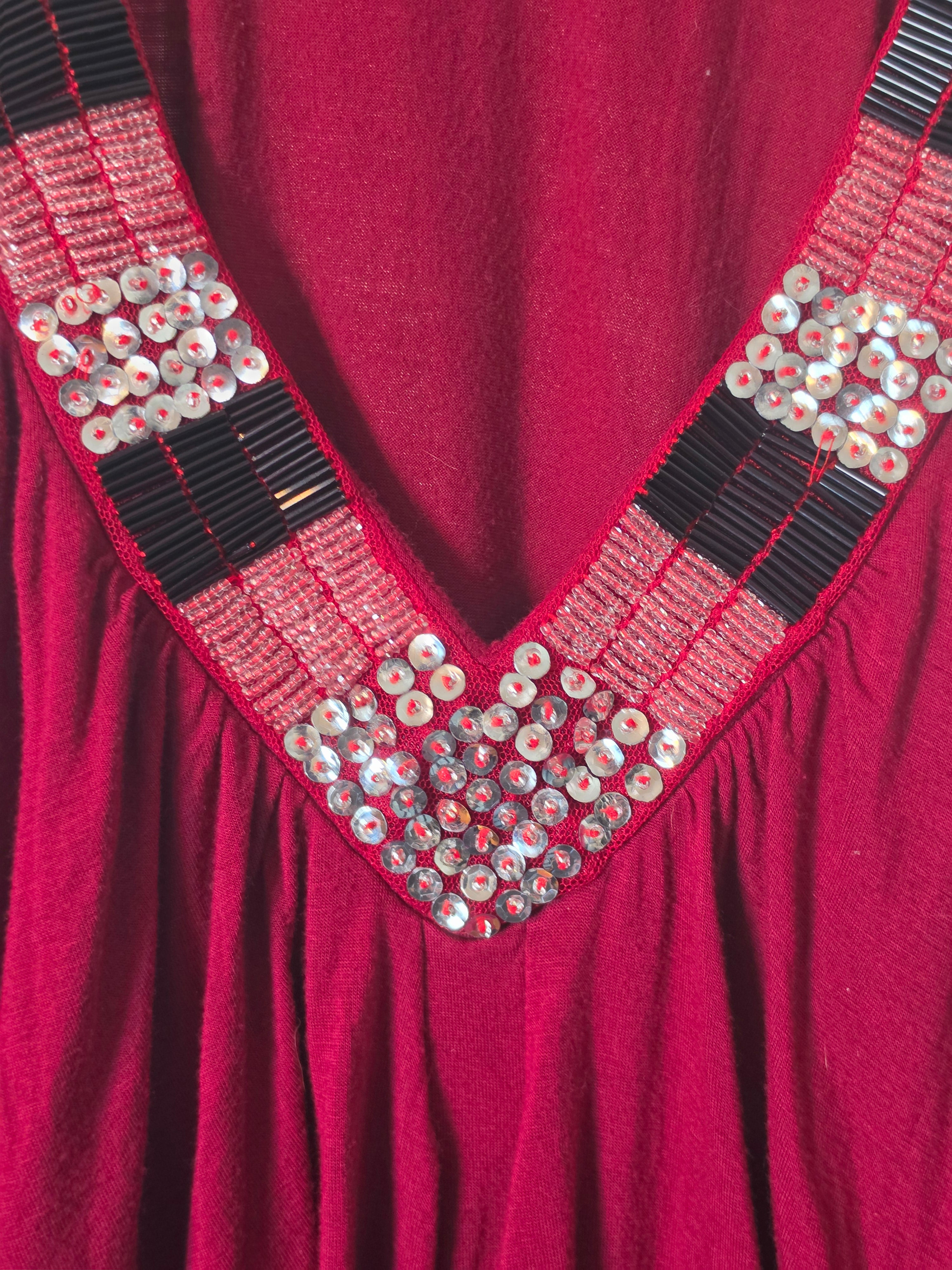 Crimson Cascade Embellished Tank