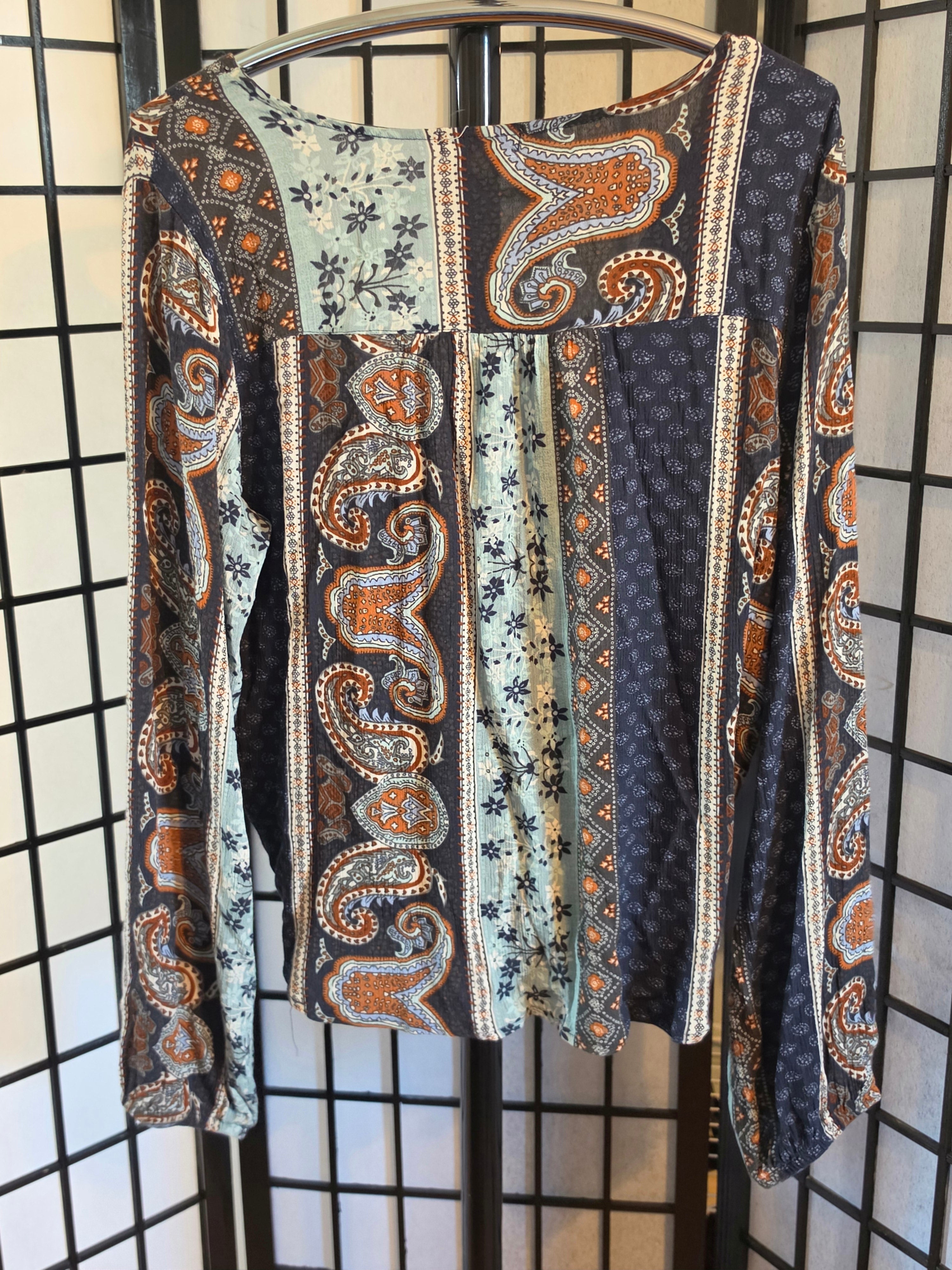 Wanderer’s Spell — Ardene Paisley Mixed-Print Tassel Blouse