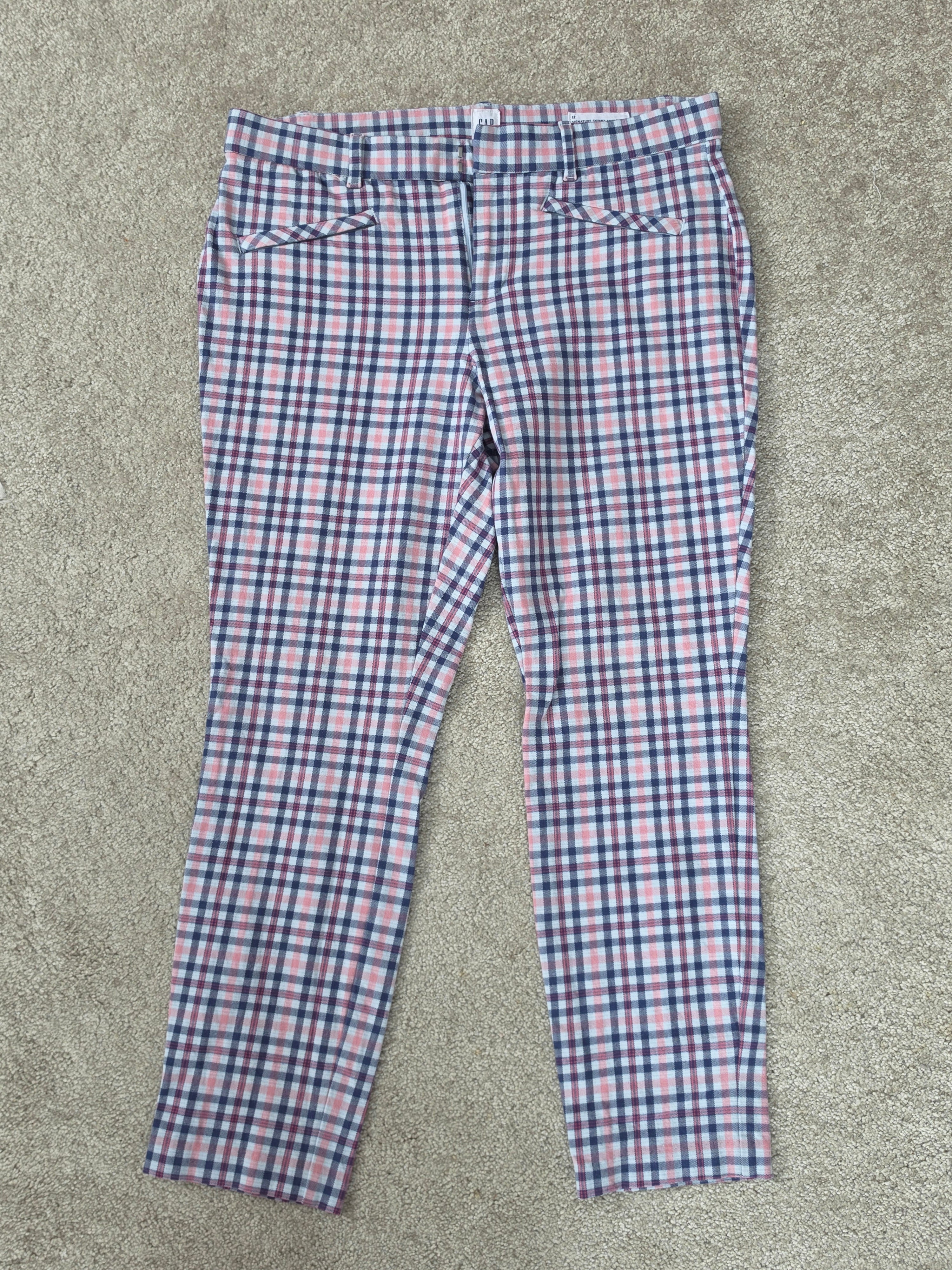 Plaid & Playful — GAP Signature Skinny Ankle Trousers in Pink & Navy Check