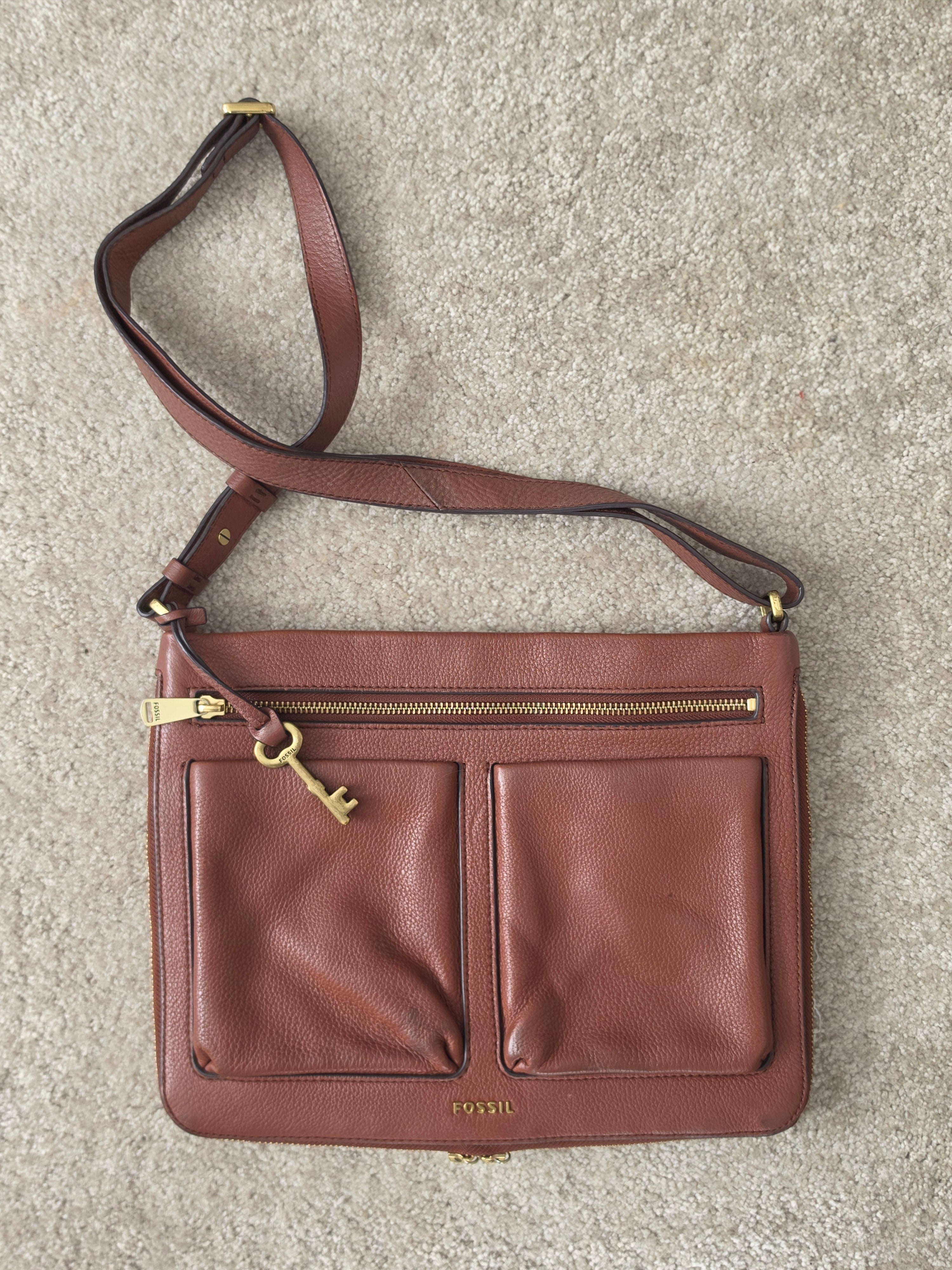 The Keeper of Keys — Fossil Pebbled Leather Crossbody Bag