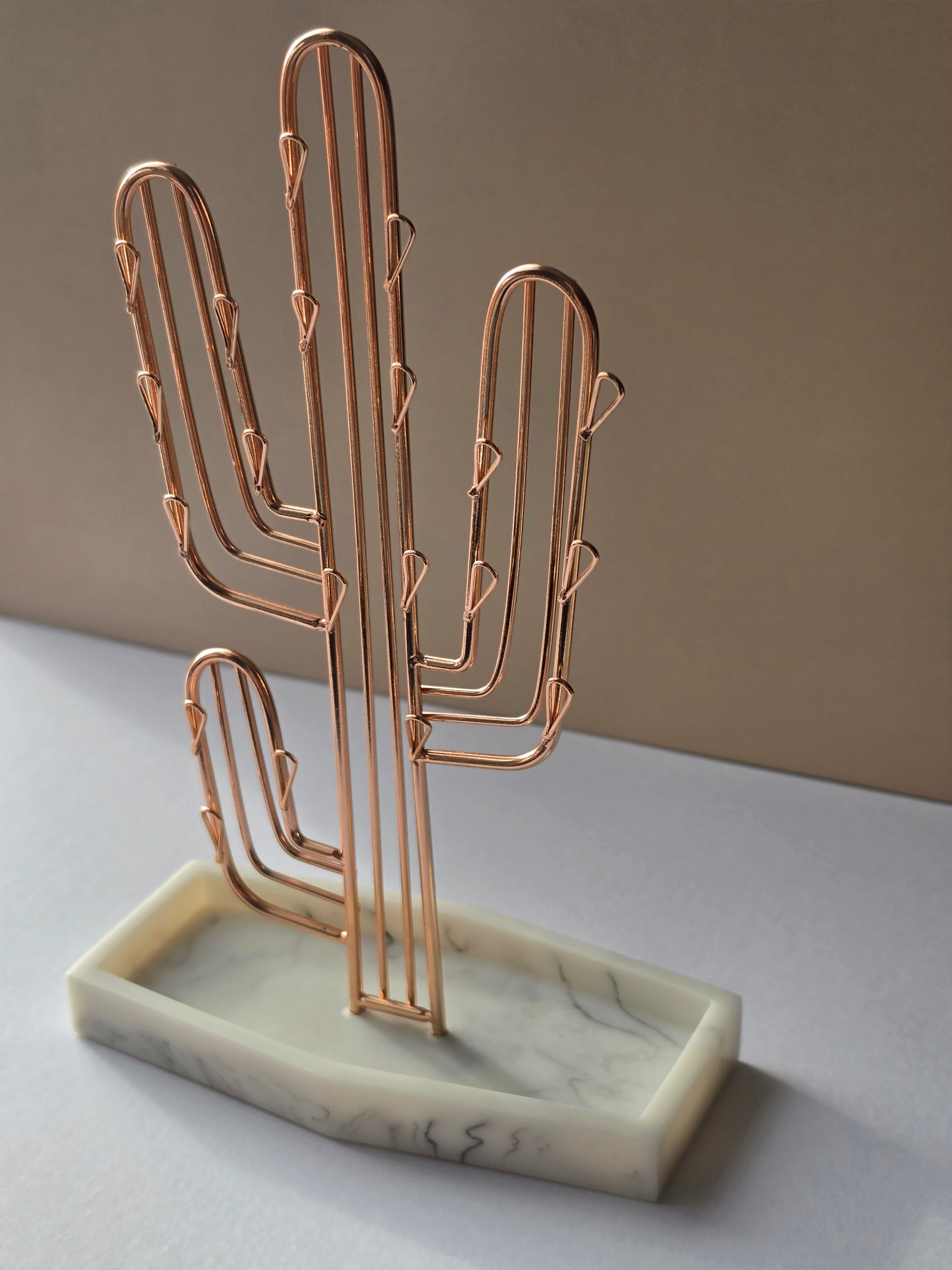 Desert Bloom — Rose Gold Wire Cactus Earring & Jewelry Holder
