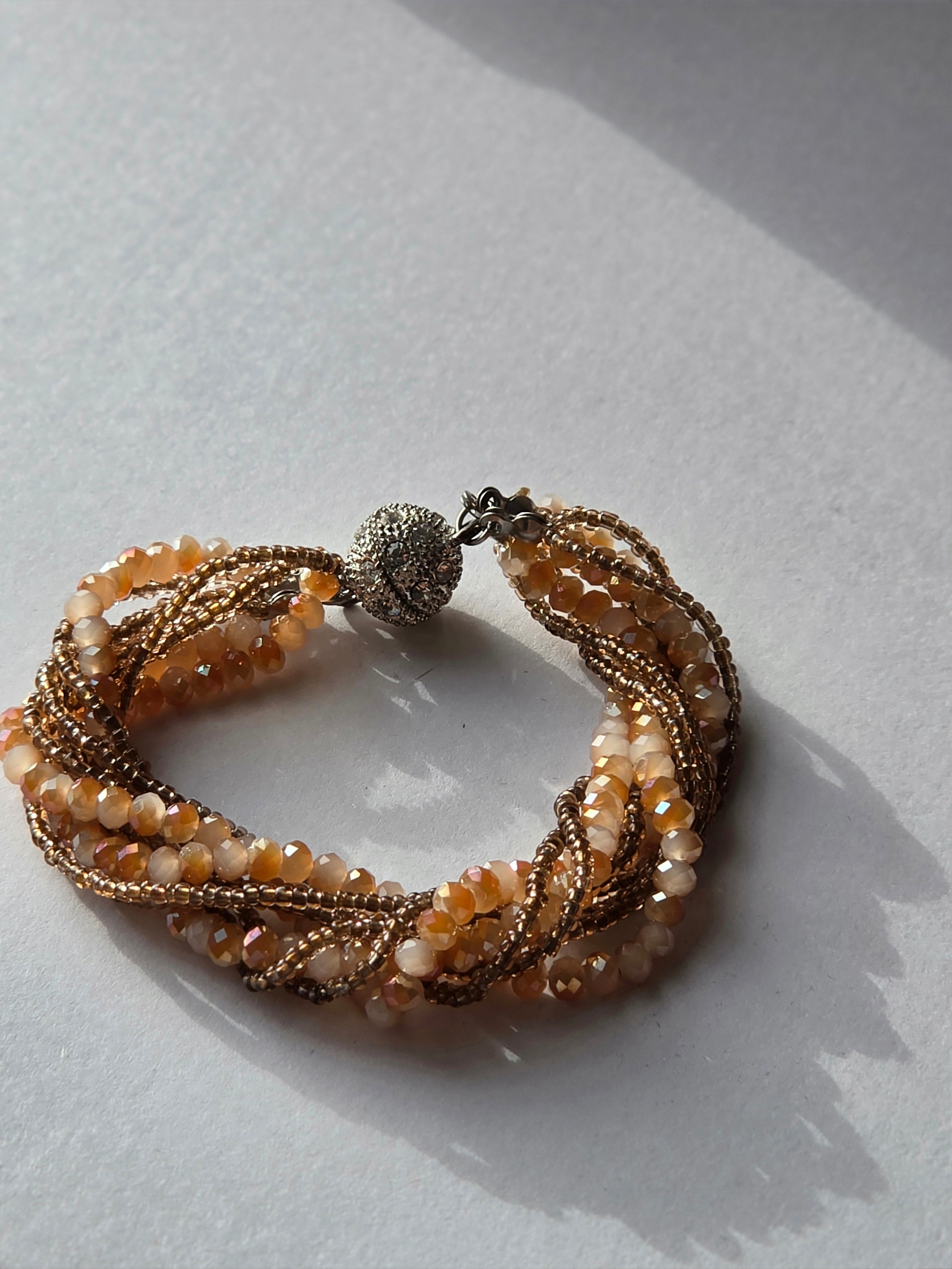 Sunrise Ritual — Multi-Strand Twisted Crystal & Gold Seed Bead Bracelet