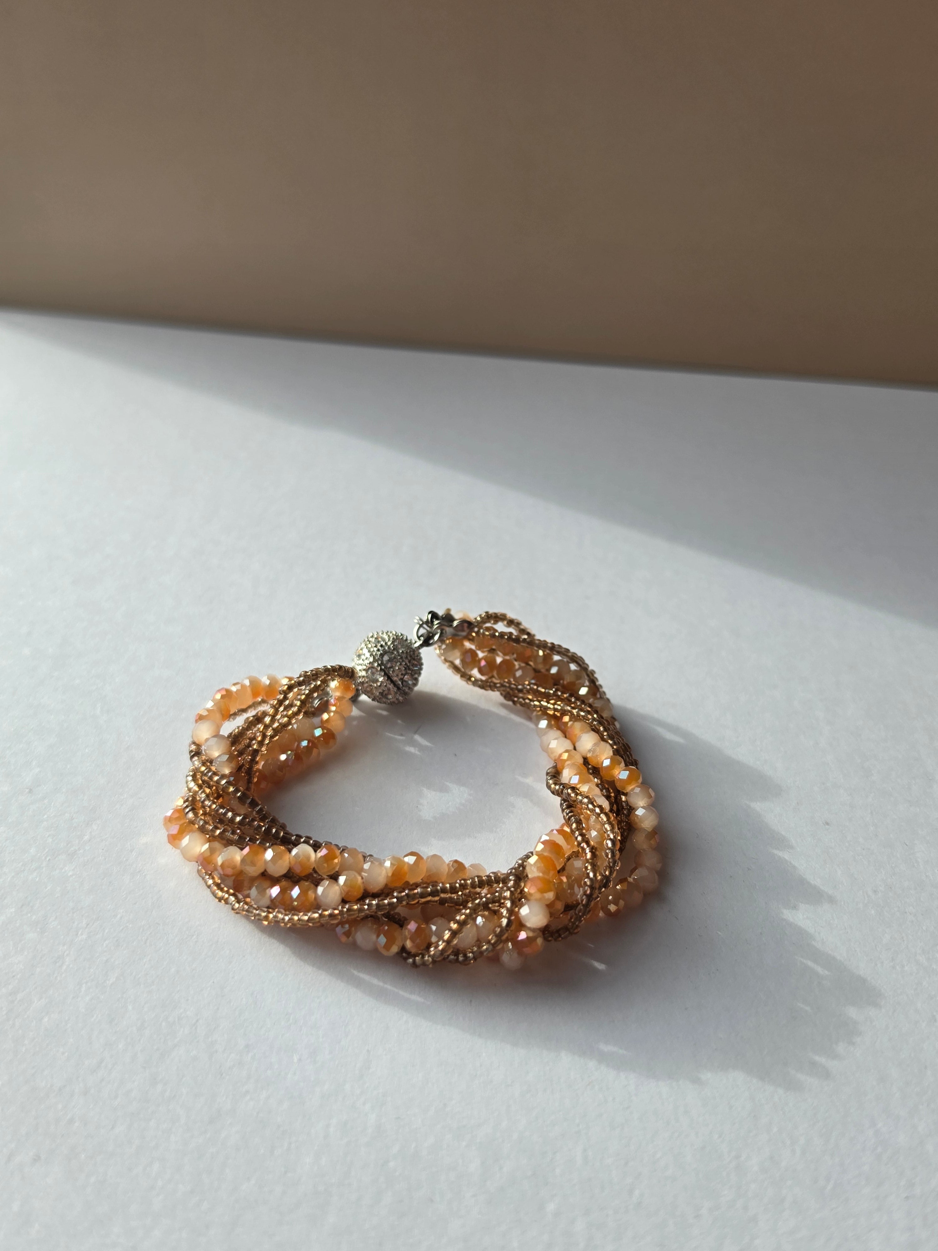 Sunrise Ritual — Multi-Strand Twisted Crystal & Gold Seed Bead Bracelet