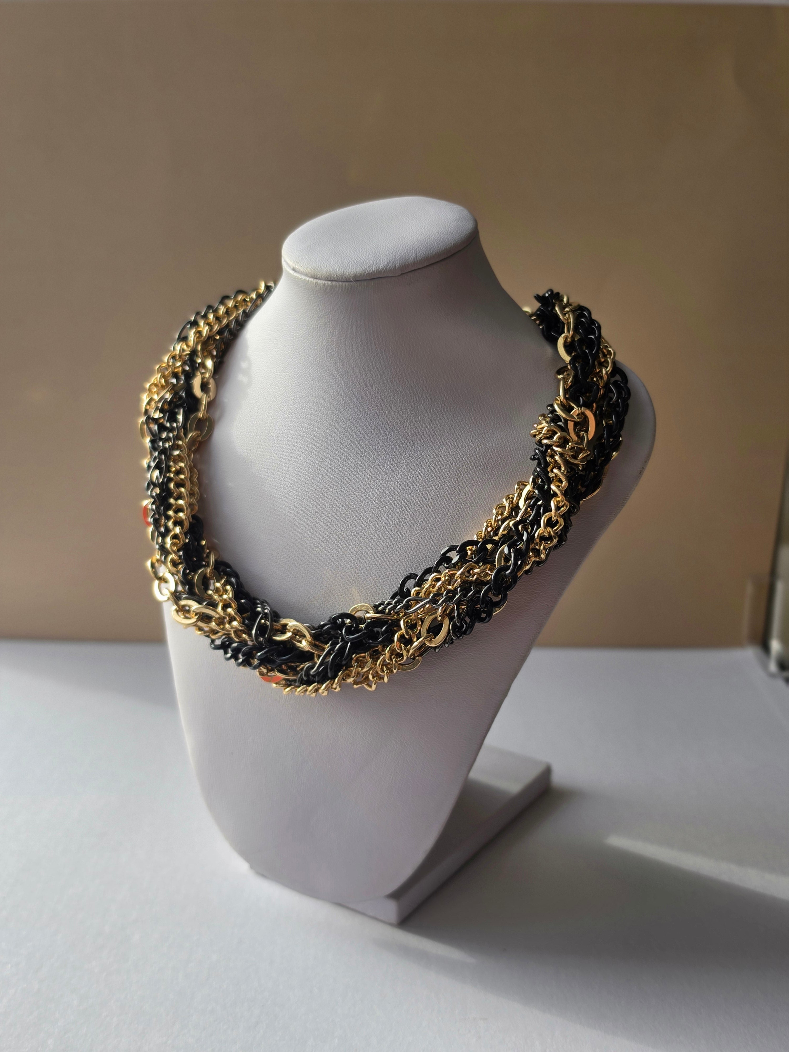 Midnight & Gold — Chunky Twisted Chain Statement Necklace