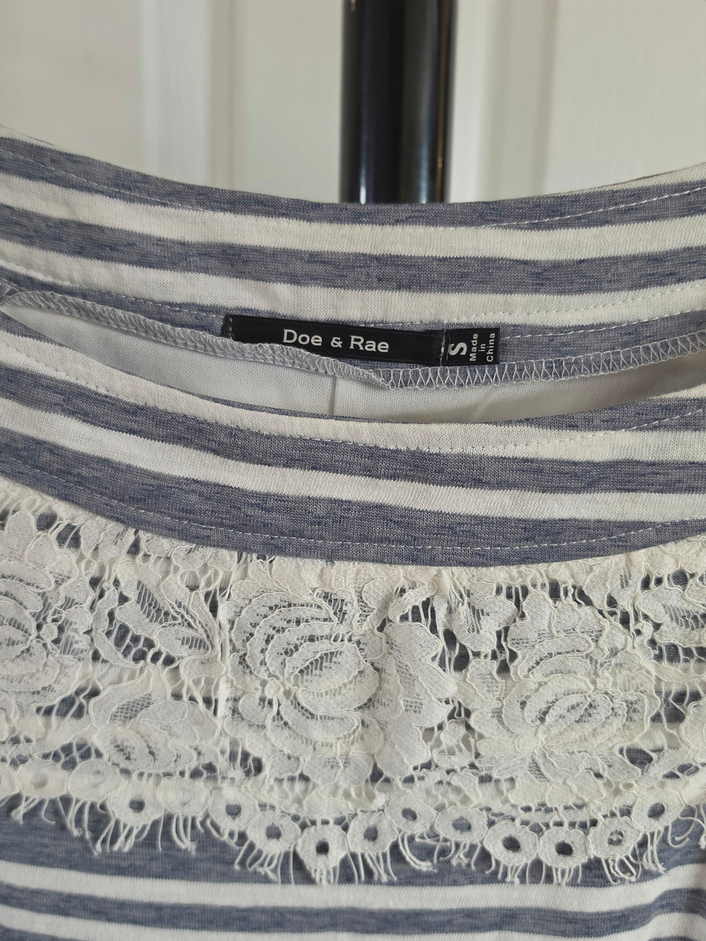 Stripes & Lace — Doe & Rae Grey Stripe Lace Yoke Tunic Dress
