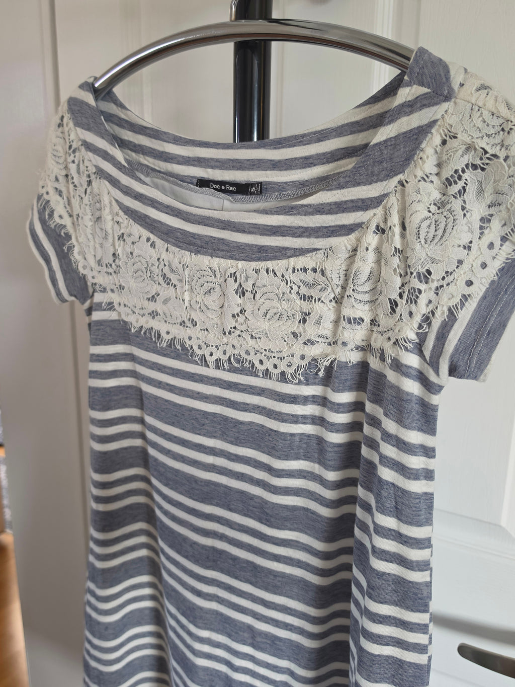 Stripes & Lace — Doe & Rae Grey Stripe Lace Yoke Tunic Dress