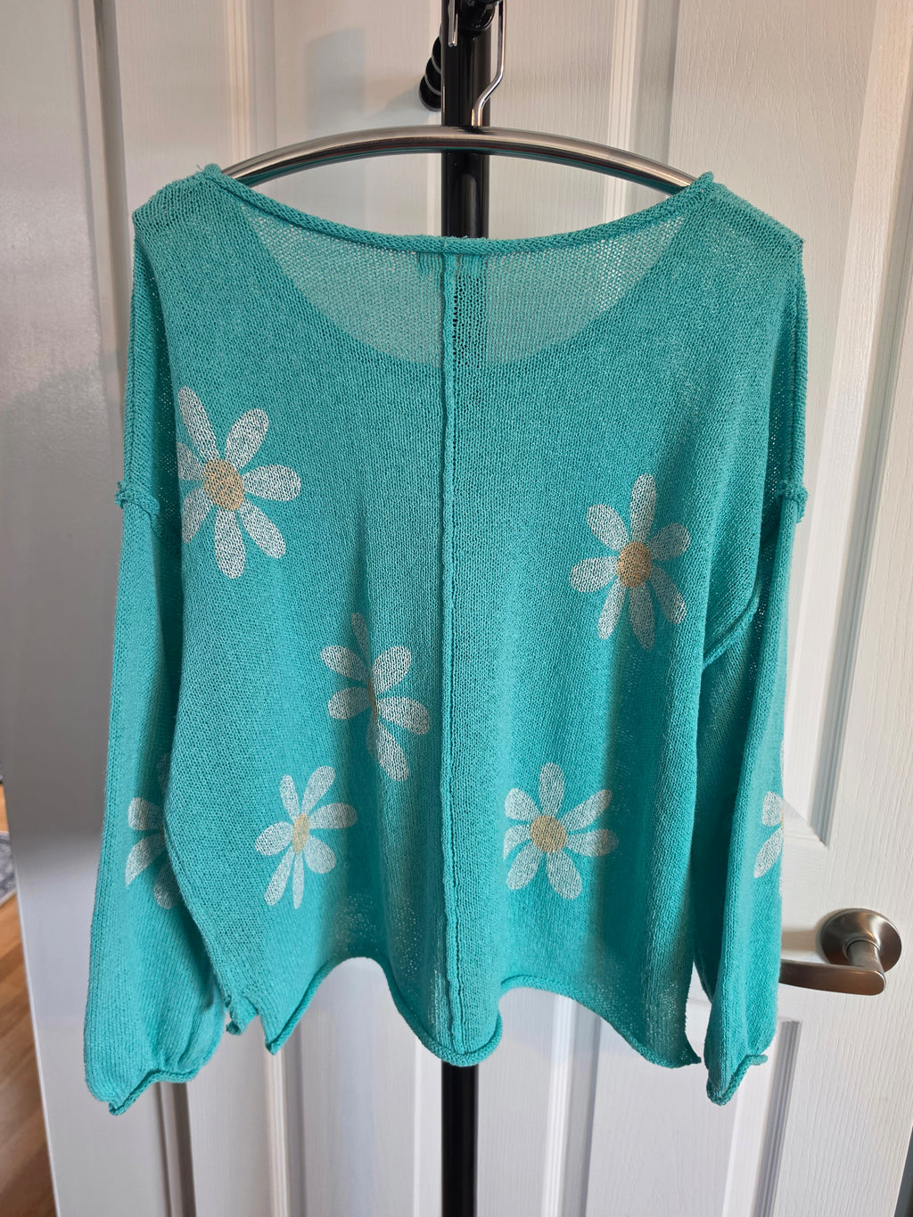 Daisy Days — POL Turquoise Daisy Open-Knit Sweater