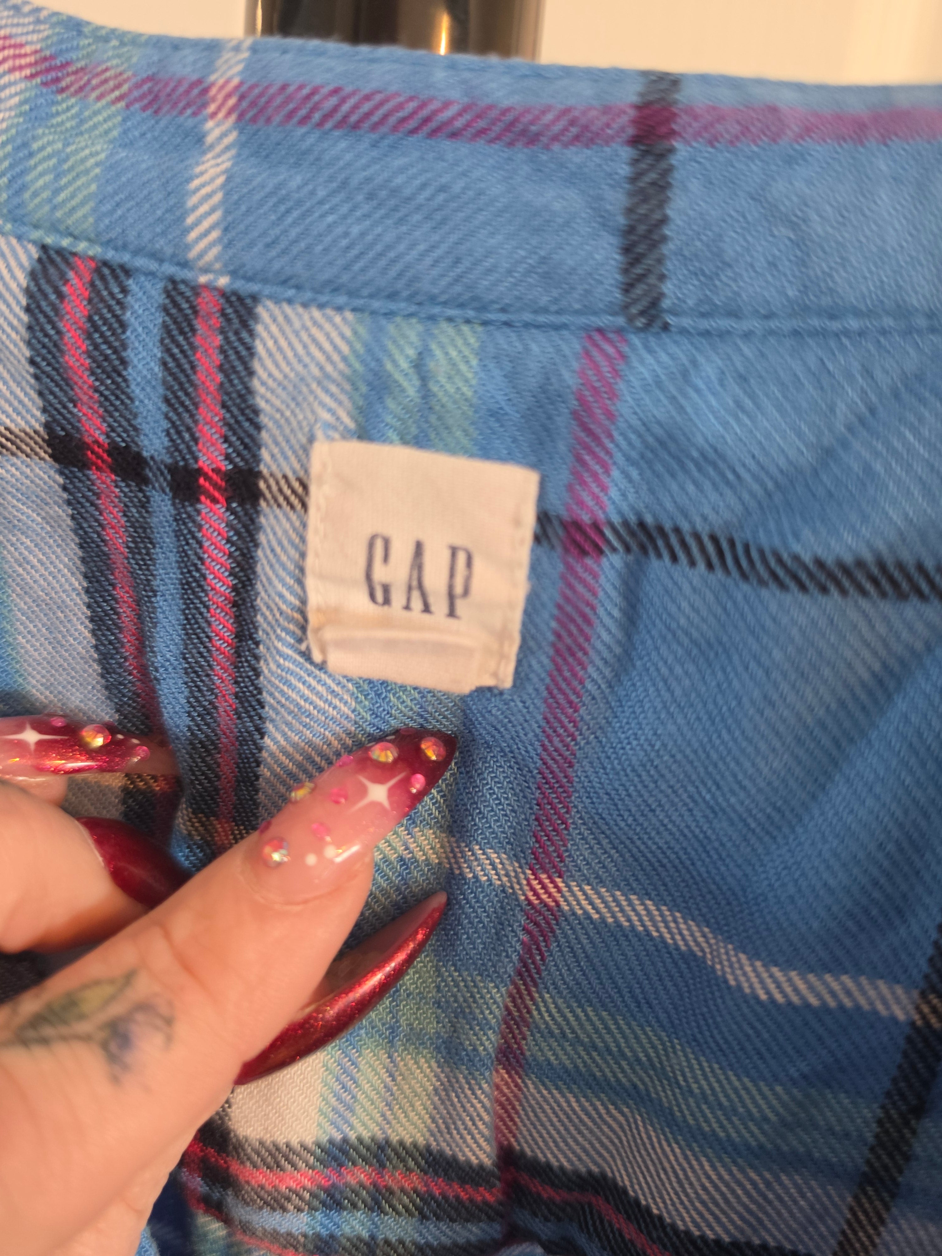 Blue Skies & Plaid — GAP Popover Blouse in Cornflower Plaid