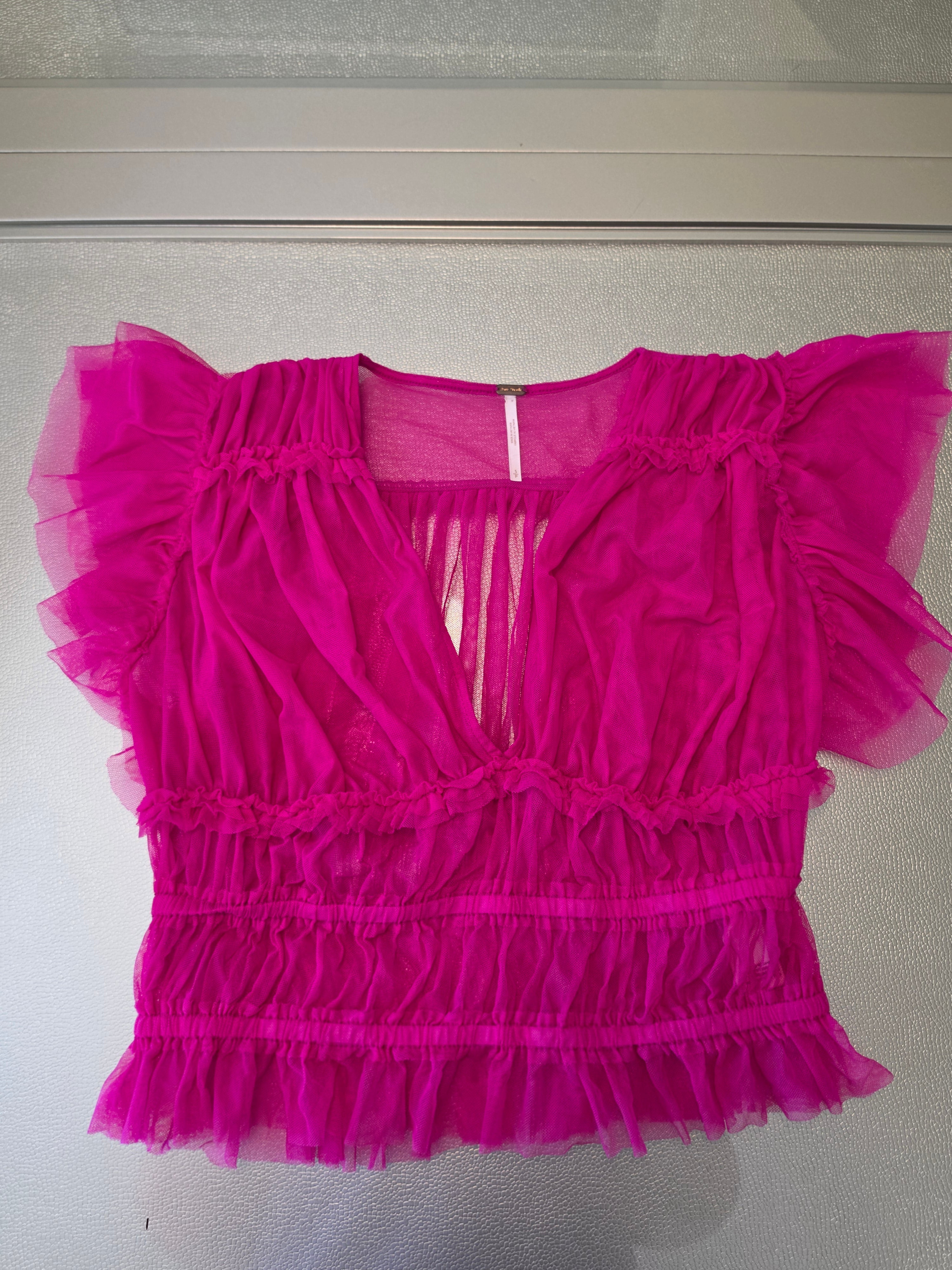The Magenta Moment — Free People Ruffle Mesh Top