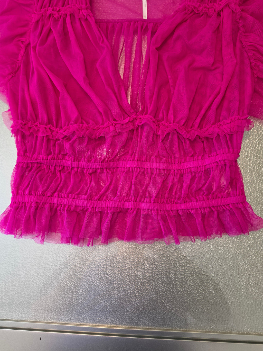 The Magenta Moment — Free People Ruffle Mesh Top