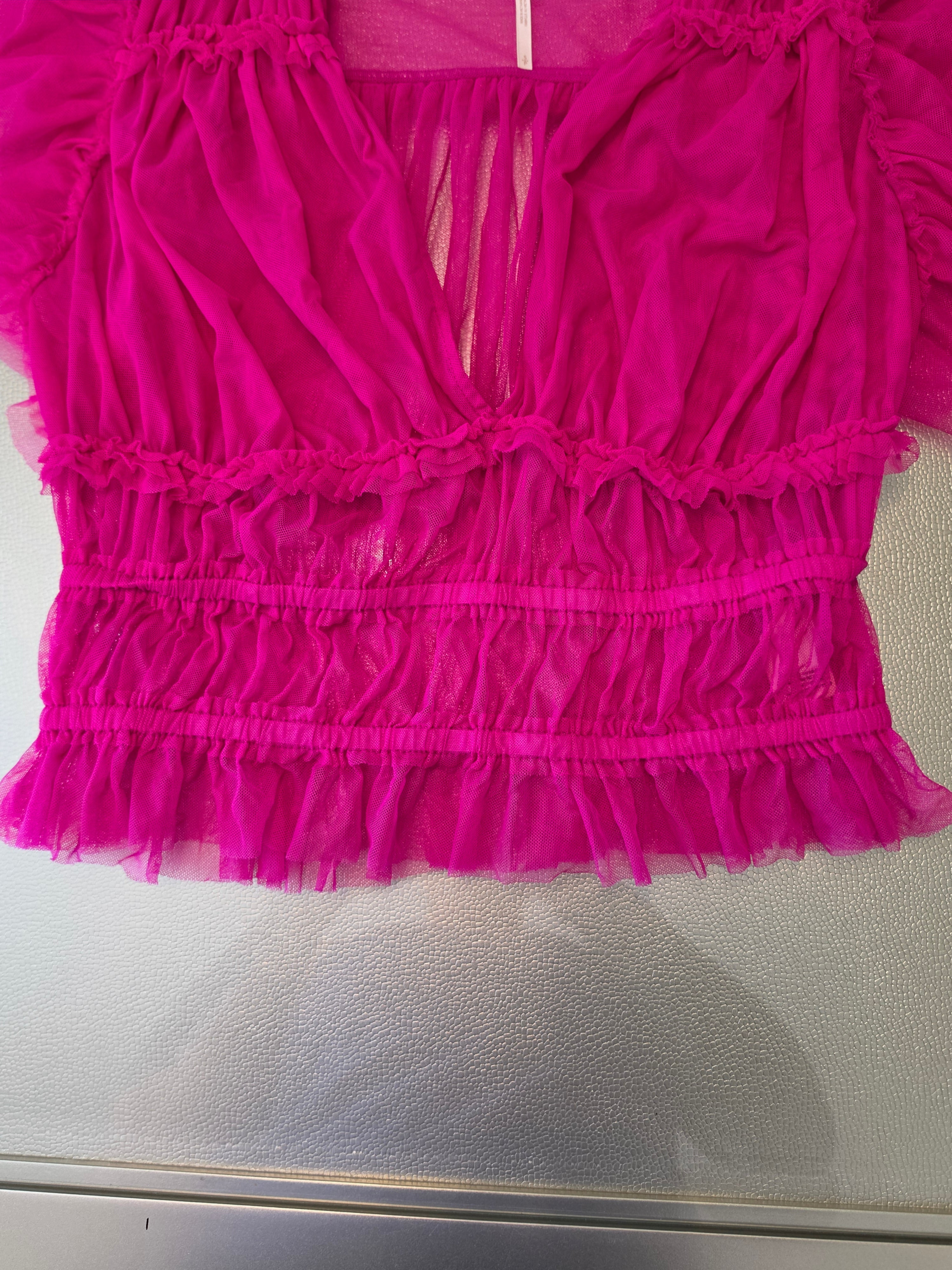 The Magenta Moment — Free People Ruffle Mesh Top