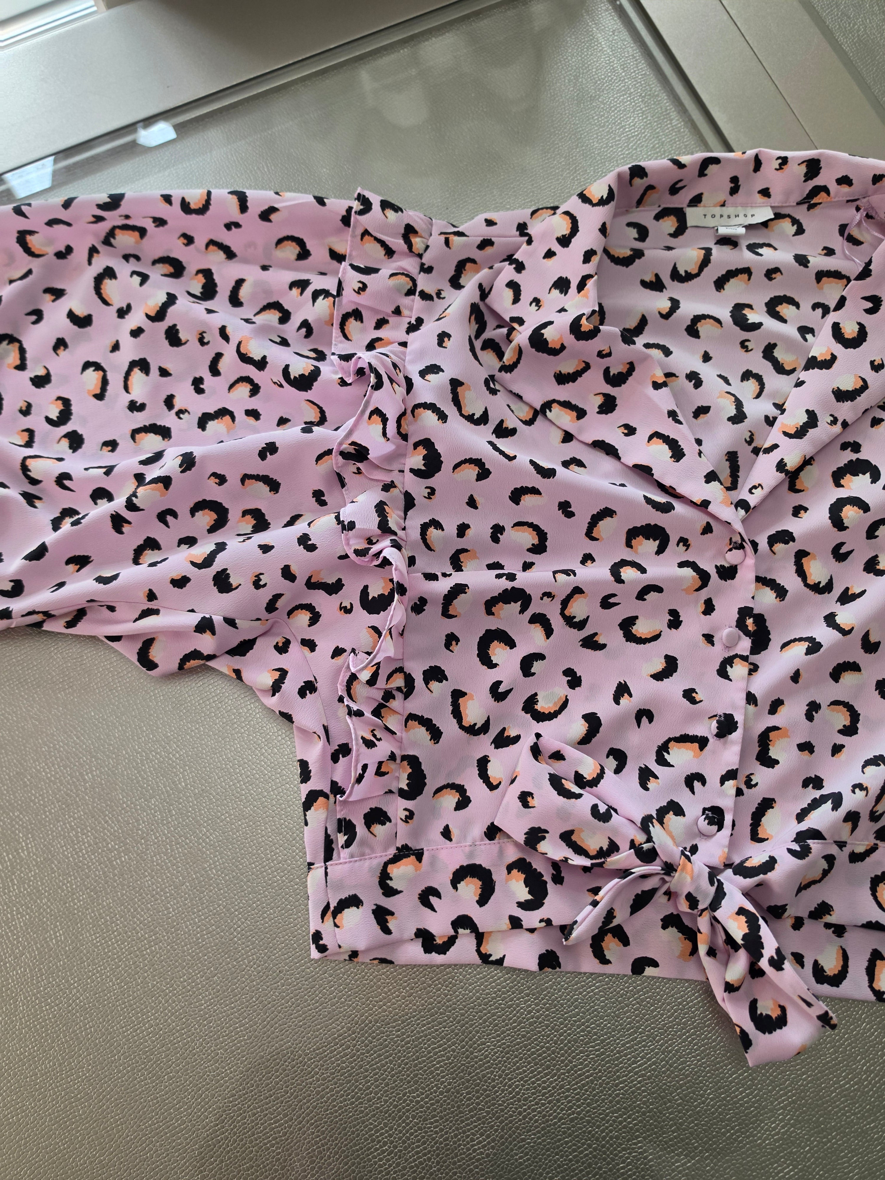 Pink leopard print blouse - full flat lay back view