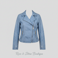 The Sky Rider — Quilted Faux Leather Moto Jacket in Periwinkle Blue