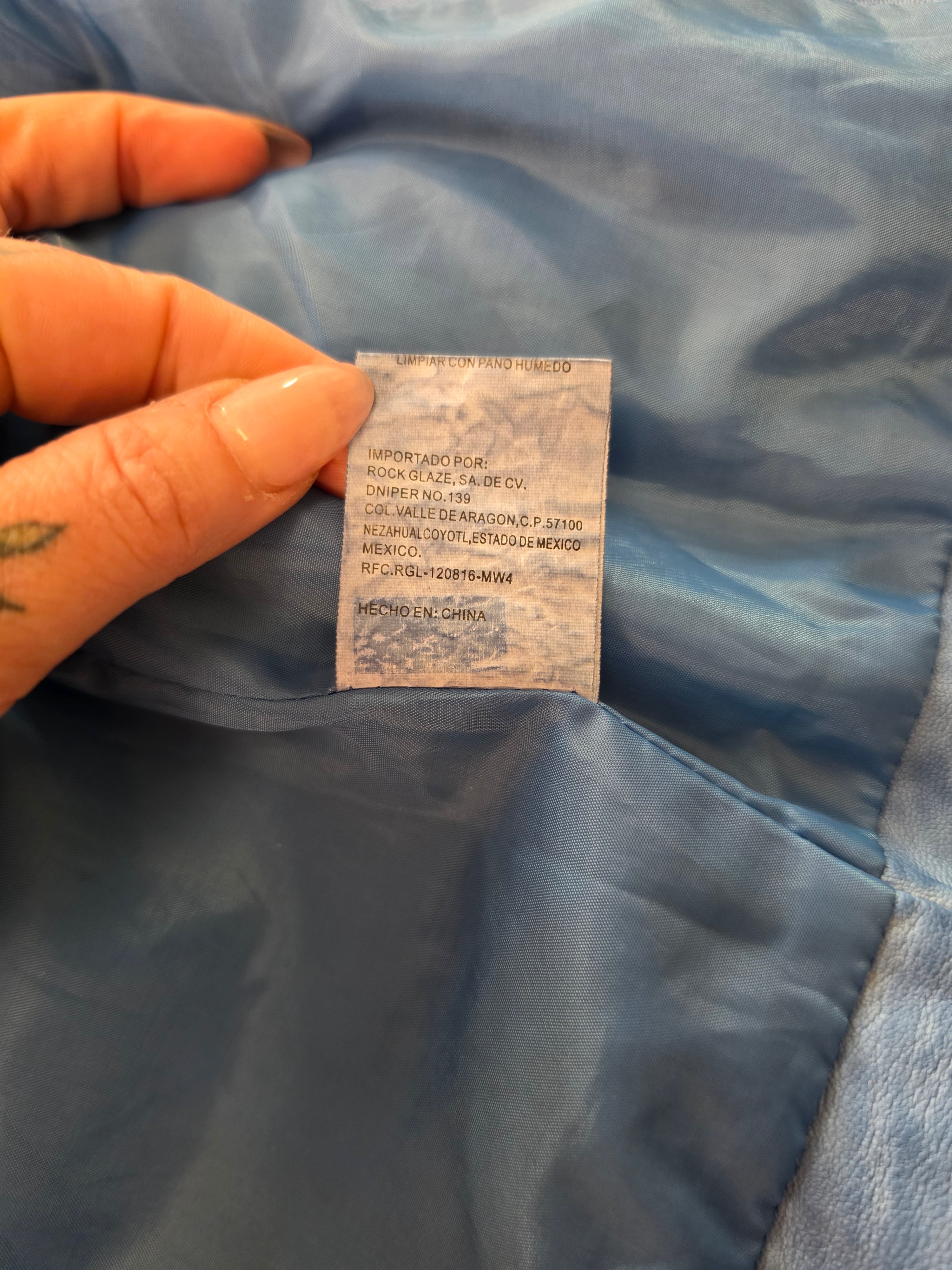 The Sky Rider — Quilted Faux Leather Moto Jacket in Periwinkle Blue
