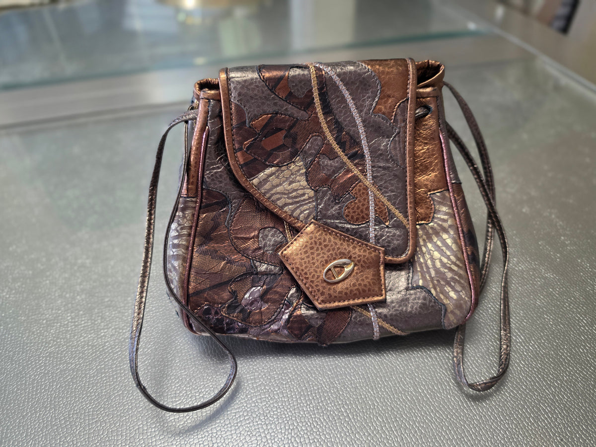 The Bronzed Relic — Patchwork Metallic Leather Crossbody