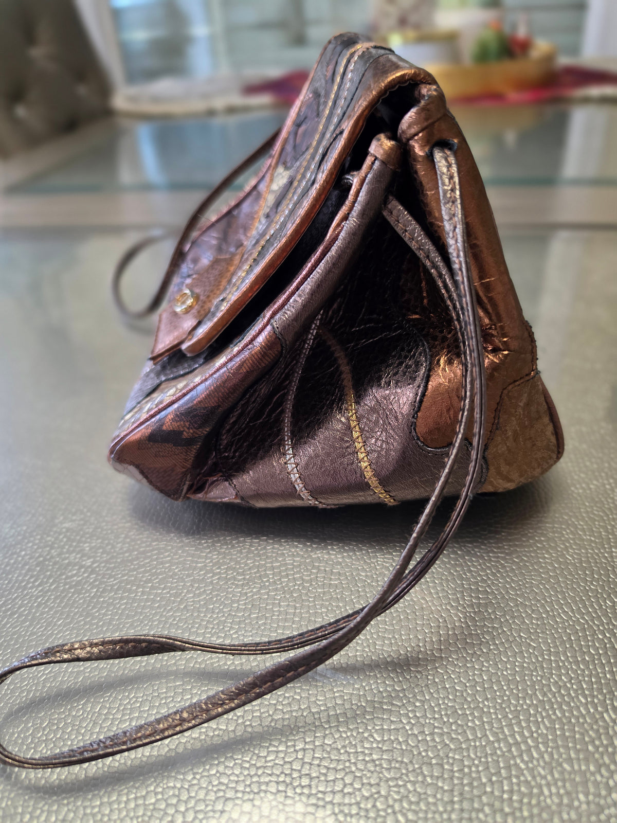The Bronzed Relic — Patchwork Metallic Leather Crossbody