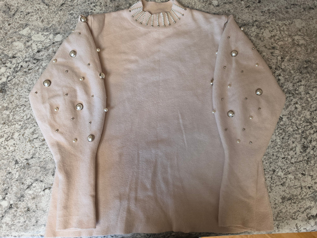Pearl Afterglow Embellished Mock-Neck Sweater