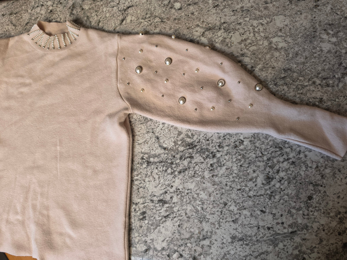 Pearl Afterglow Embellished Mock-Neck Sweater