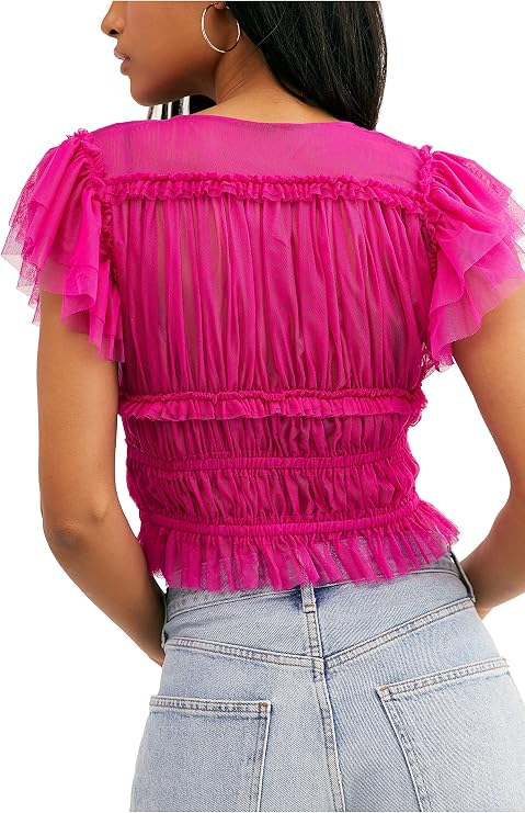 The Magenta Moment — Free People Ruffle Mesh Top