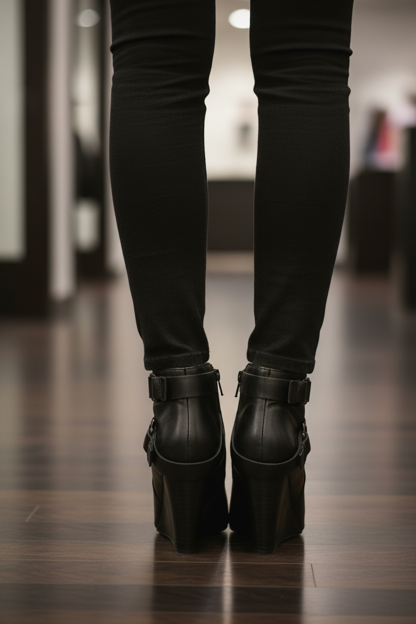 Back Detail View of Noir Buckle Booties
