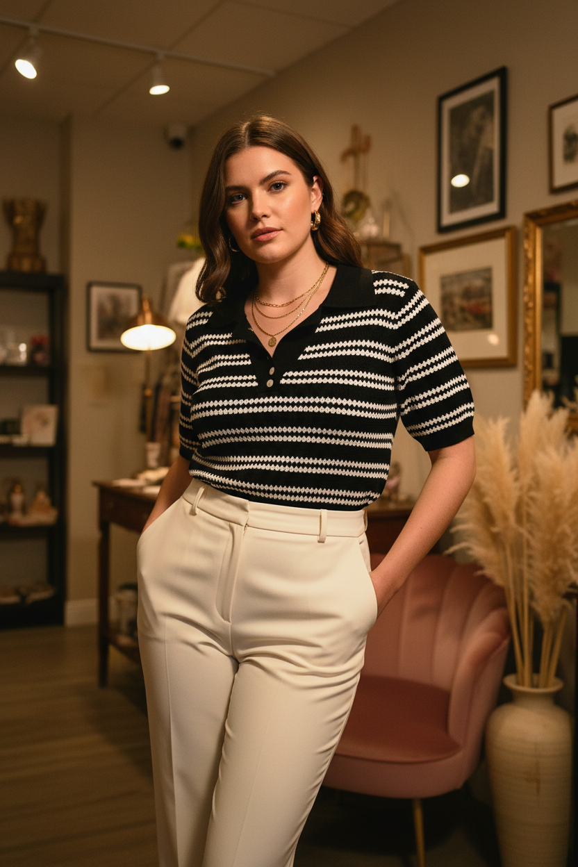 Black and white striped polo - polished styling