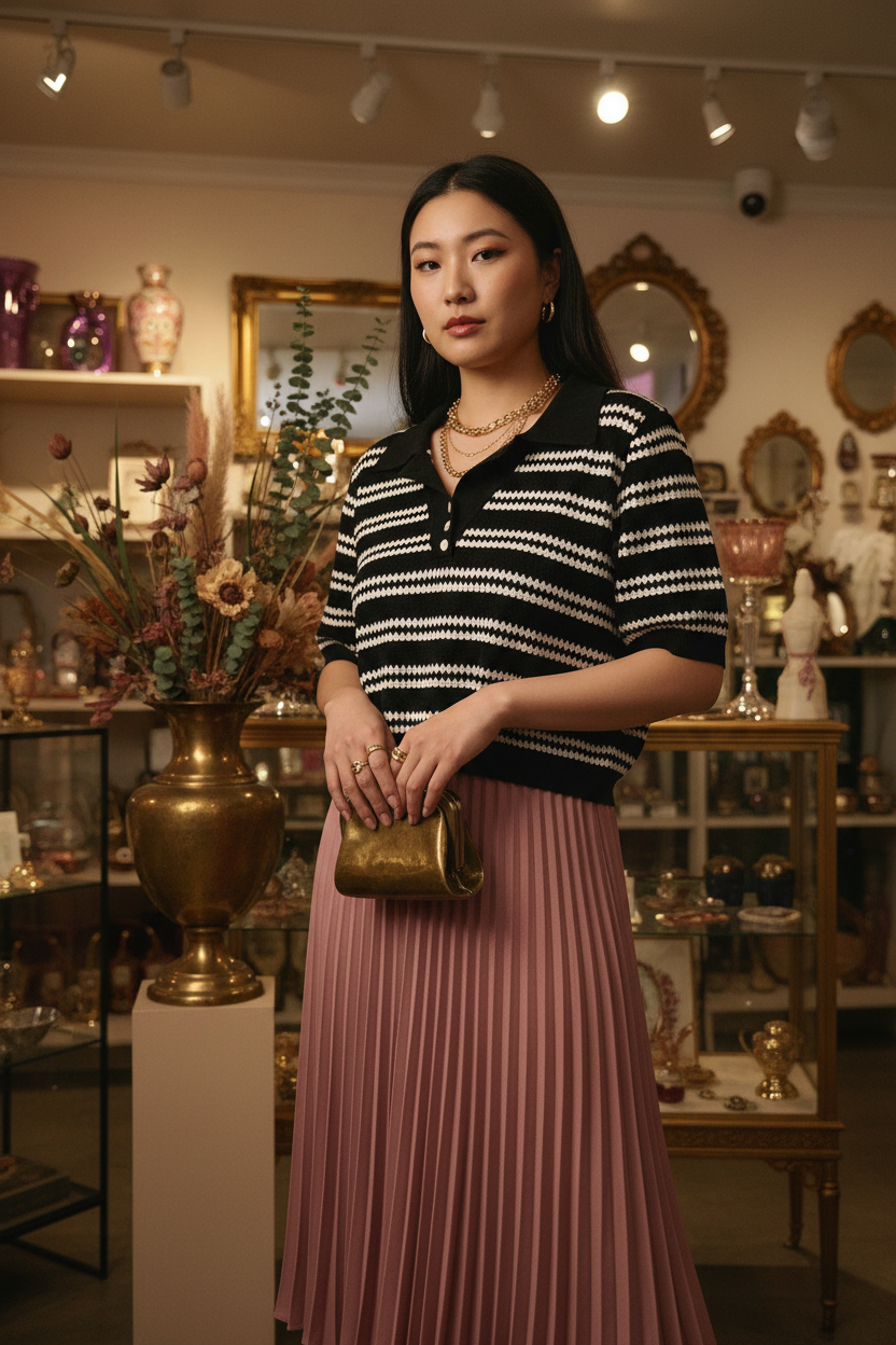 Black and white striped polo - retro styling