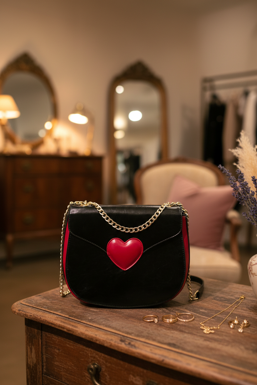 Black crossbody bag with heart detail - boutique styling