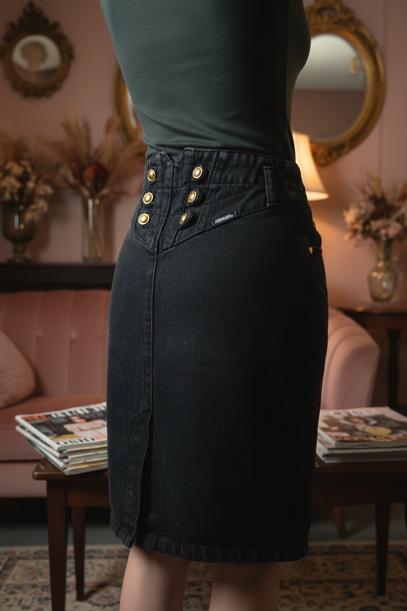 Black Denim Skirt Back View 2