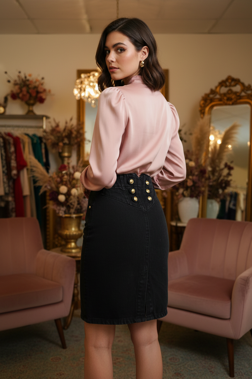 Black Denim Skirt Back View