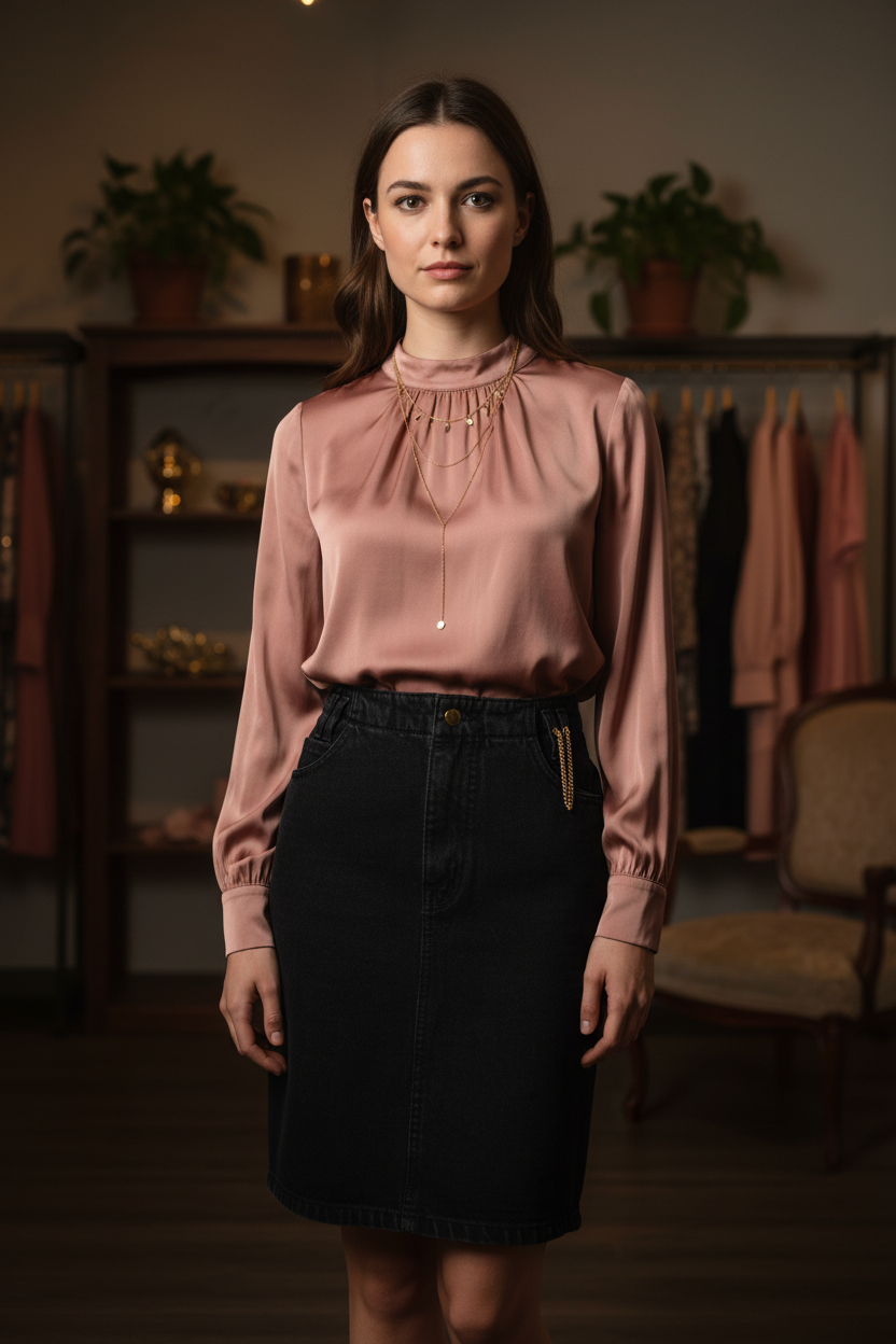 Black Denim Skirt Front View 1