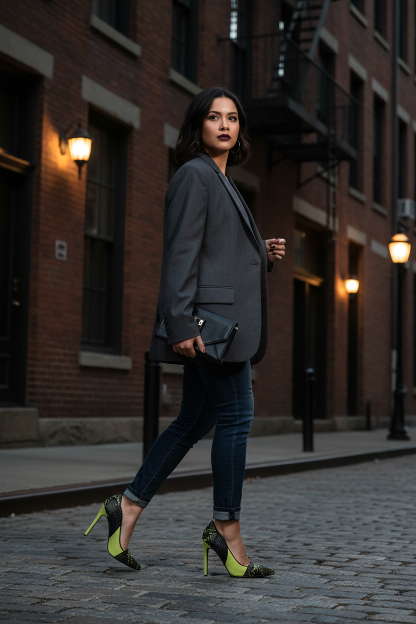 Blazer and Denim Street Style
