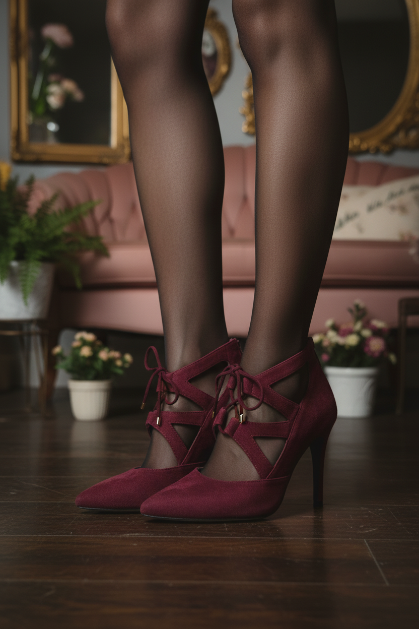 Bordeaux Lace-Up Heels Editorial Shot