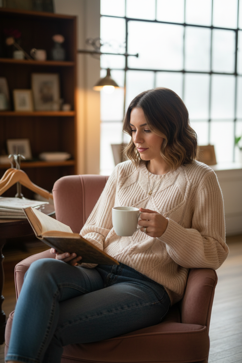 Cable knit sweater cozy interior - updated