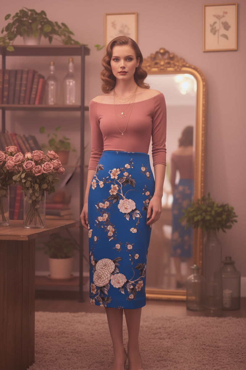 Cobalt Floral Skirt Editorial 3