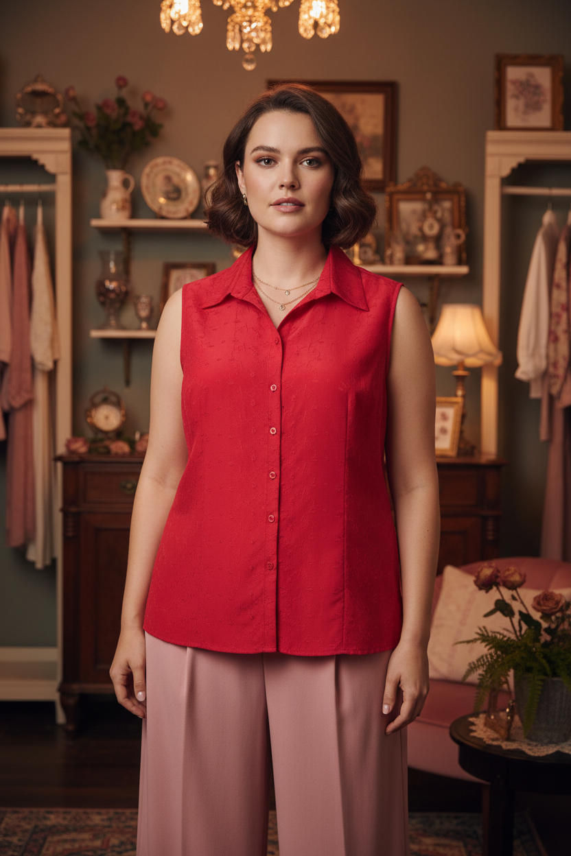 Crimson Classic Sleeveless Blouse - Editorial