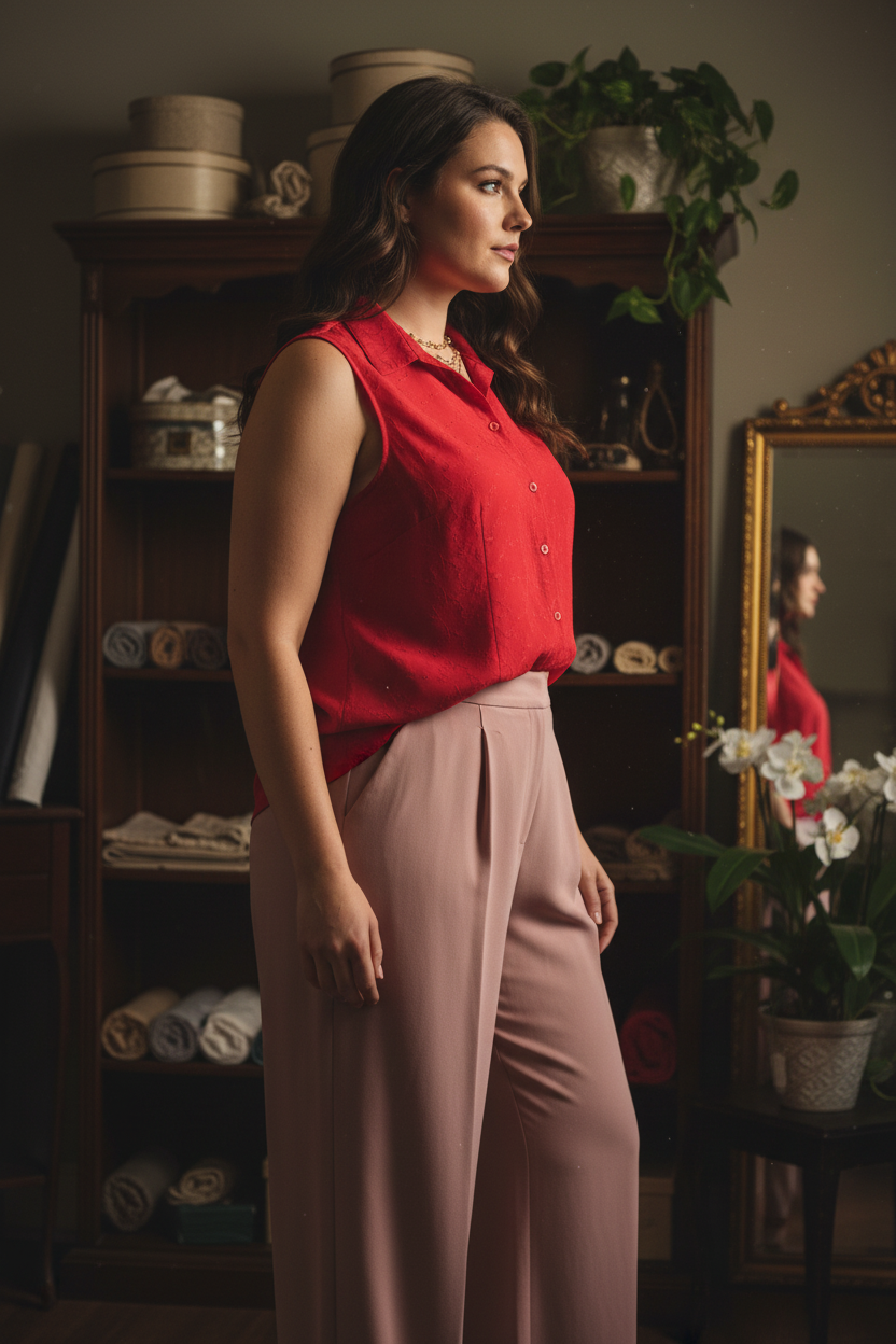 Crimson Classic Sleeveless Blouse - Side View