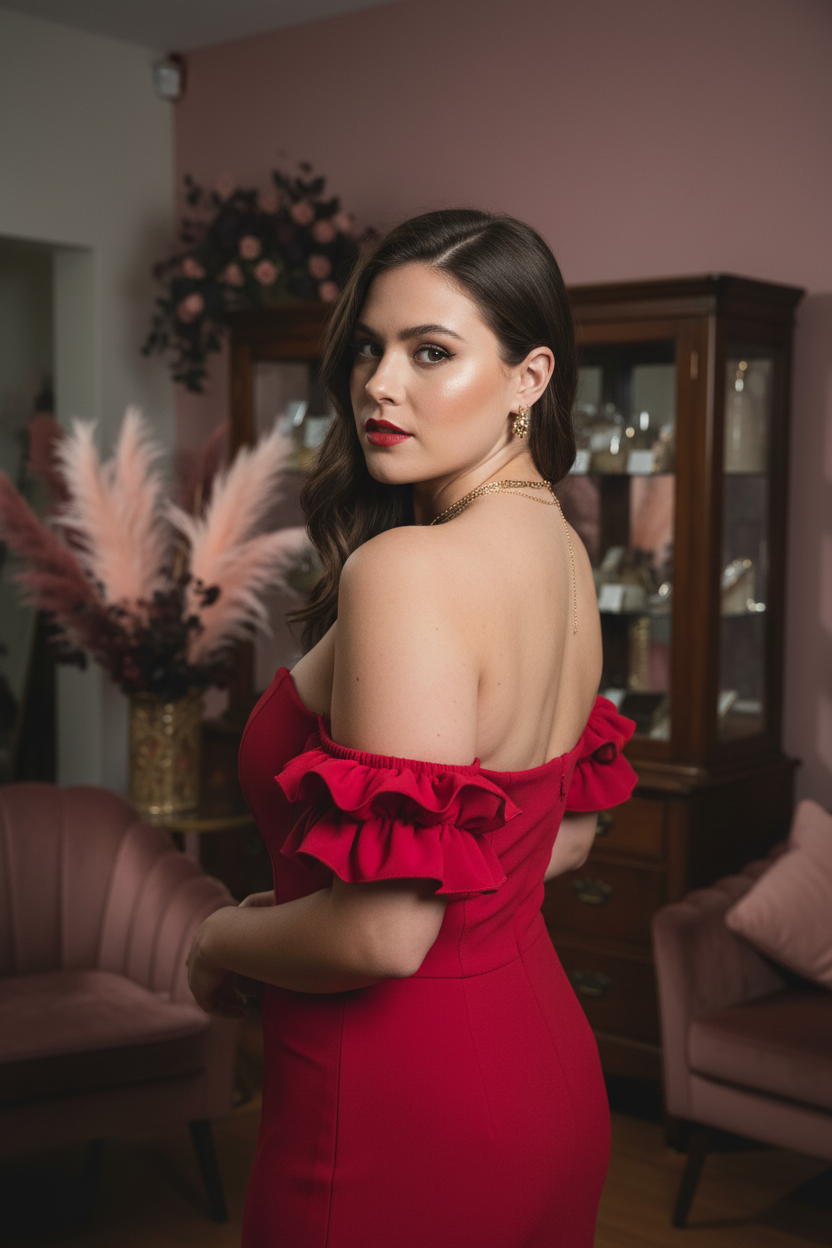 Crimson Ruffle Off-Shoulder Top - Back View