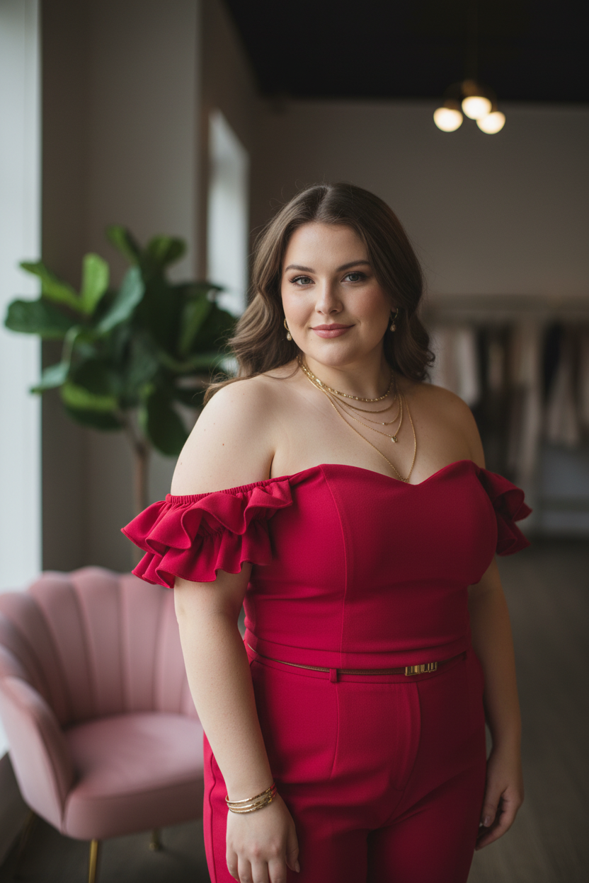 Crimson Ruffle Off-Shoulder Top - Size Large Detail