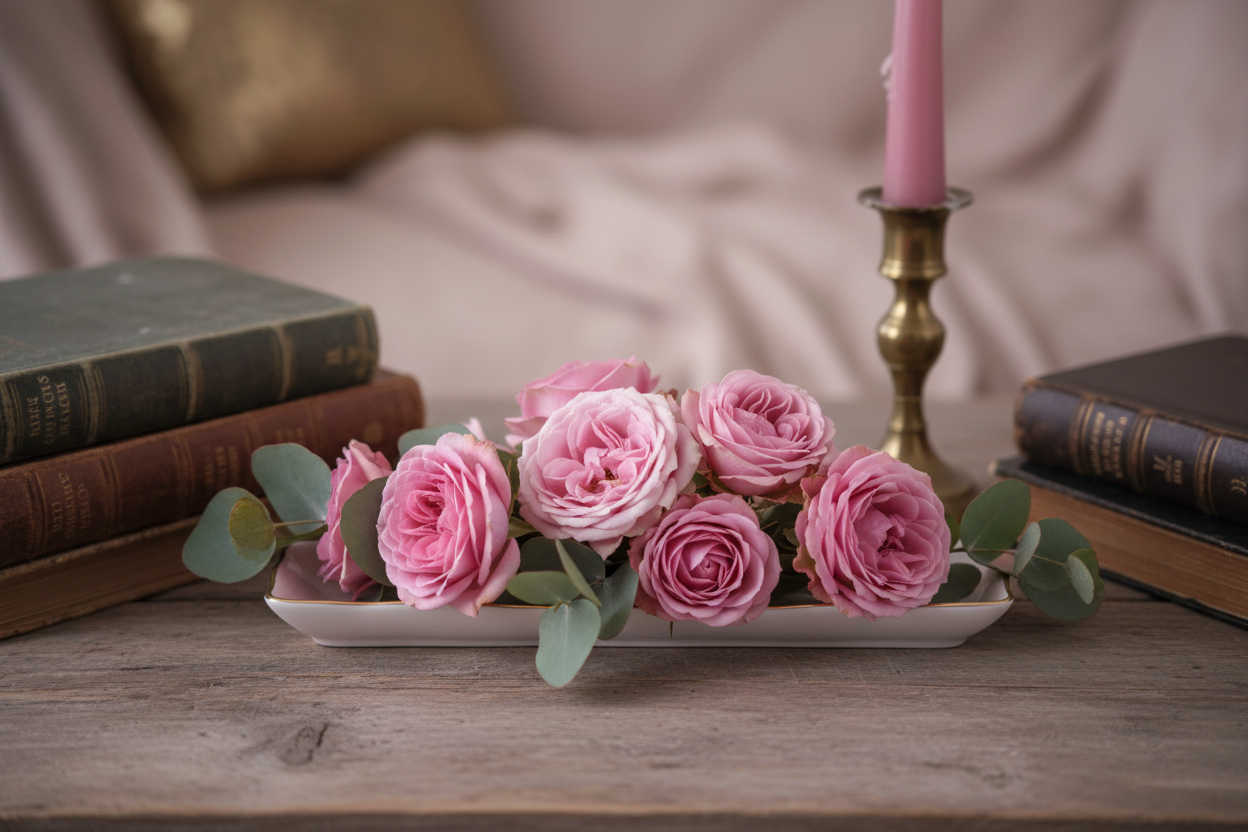 Decorative display with fresh flowers