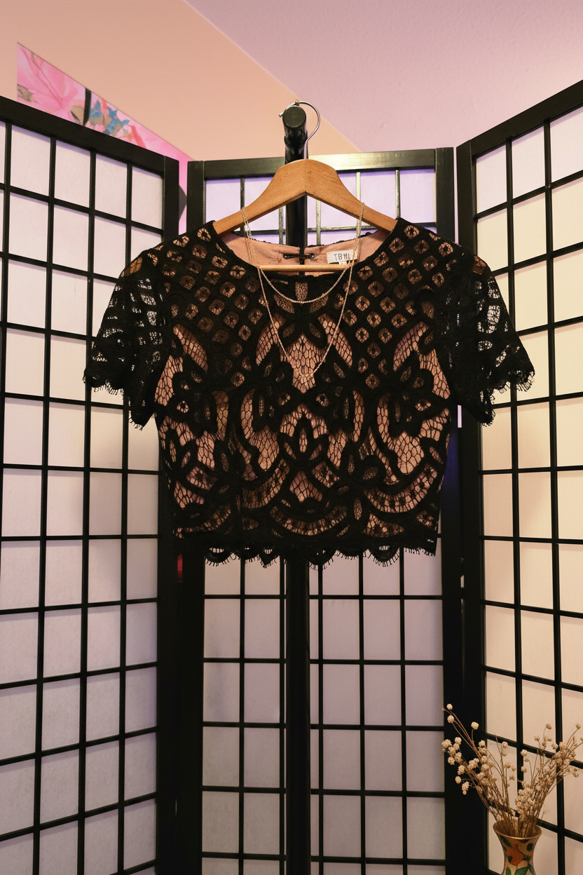 Enchanted Noir Lace Crop Blouse