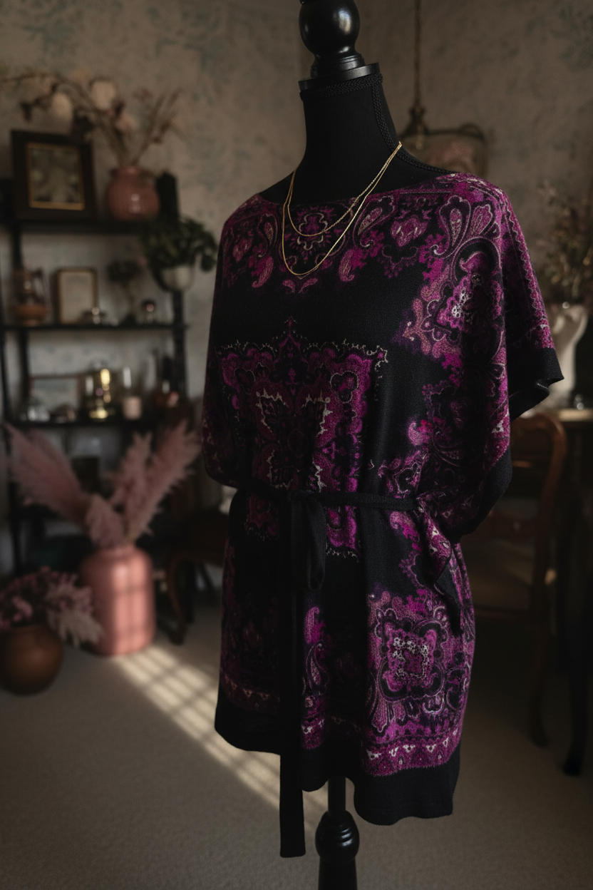 Enchantingly Embroidered Magenta Paisley Kimono Robe