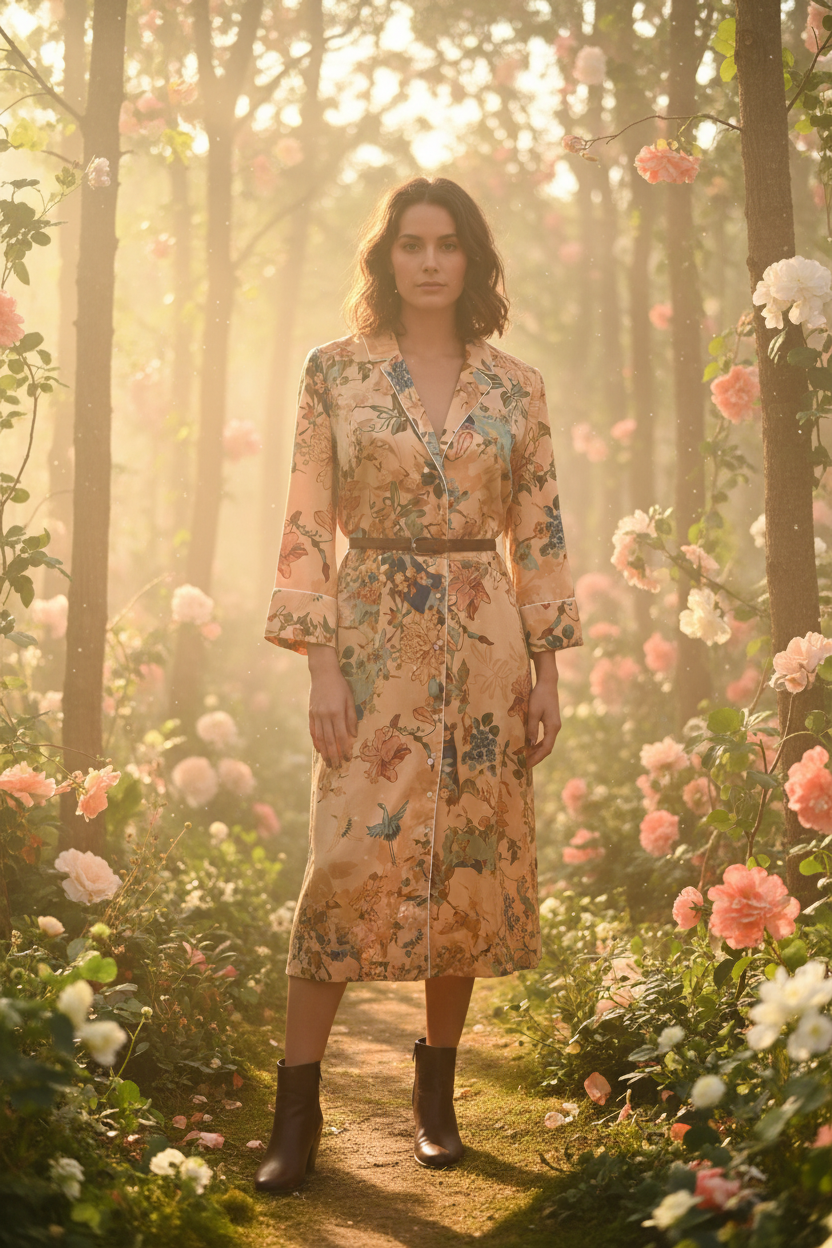 Garden Setting with Belted Dress