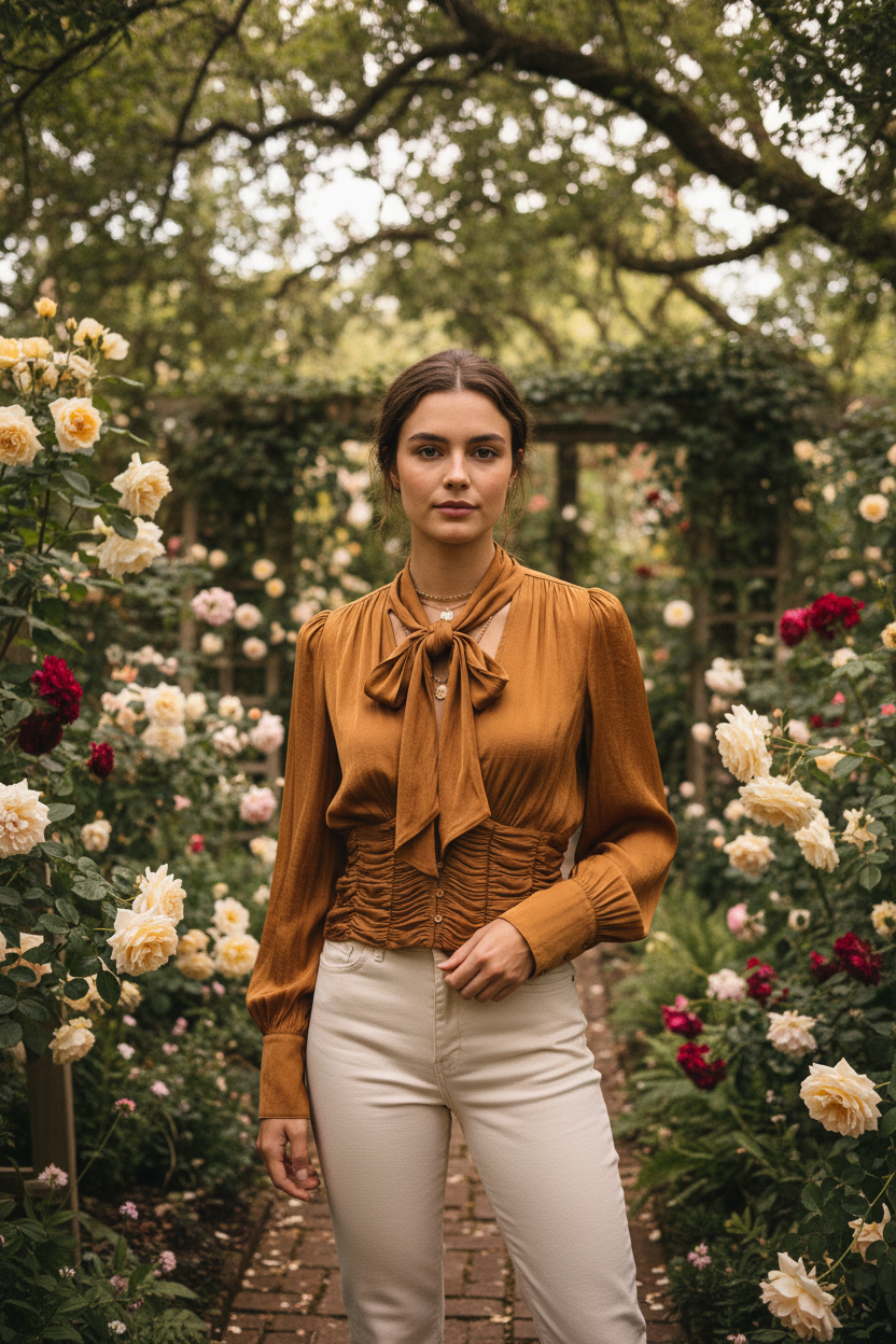 Golden Hour Reverie Blouse - Garden Setting