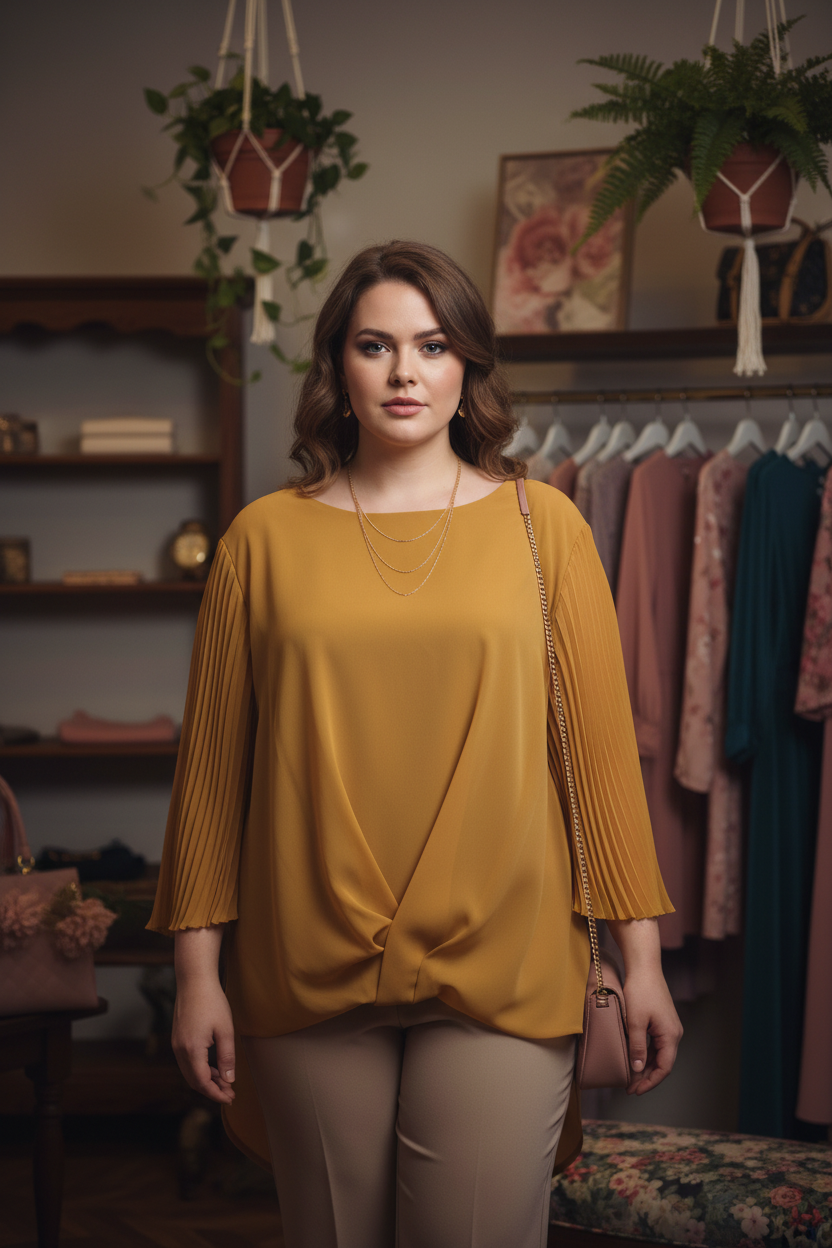 Golden Pleated Sleeve Blouse - Boutique Lifestyle
