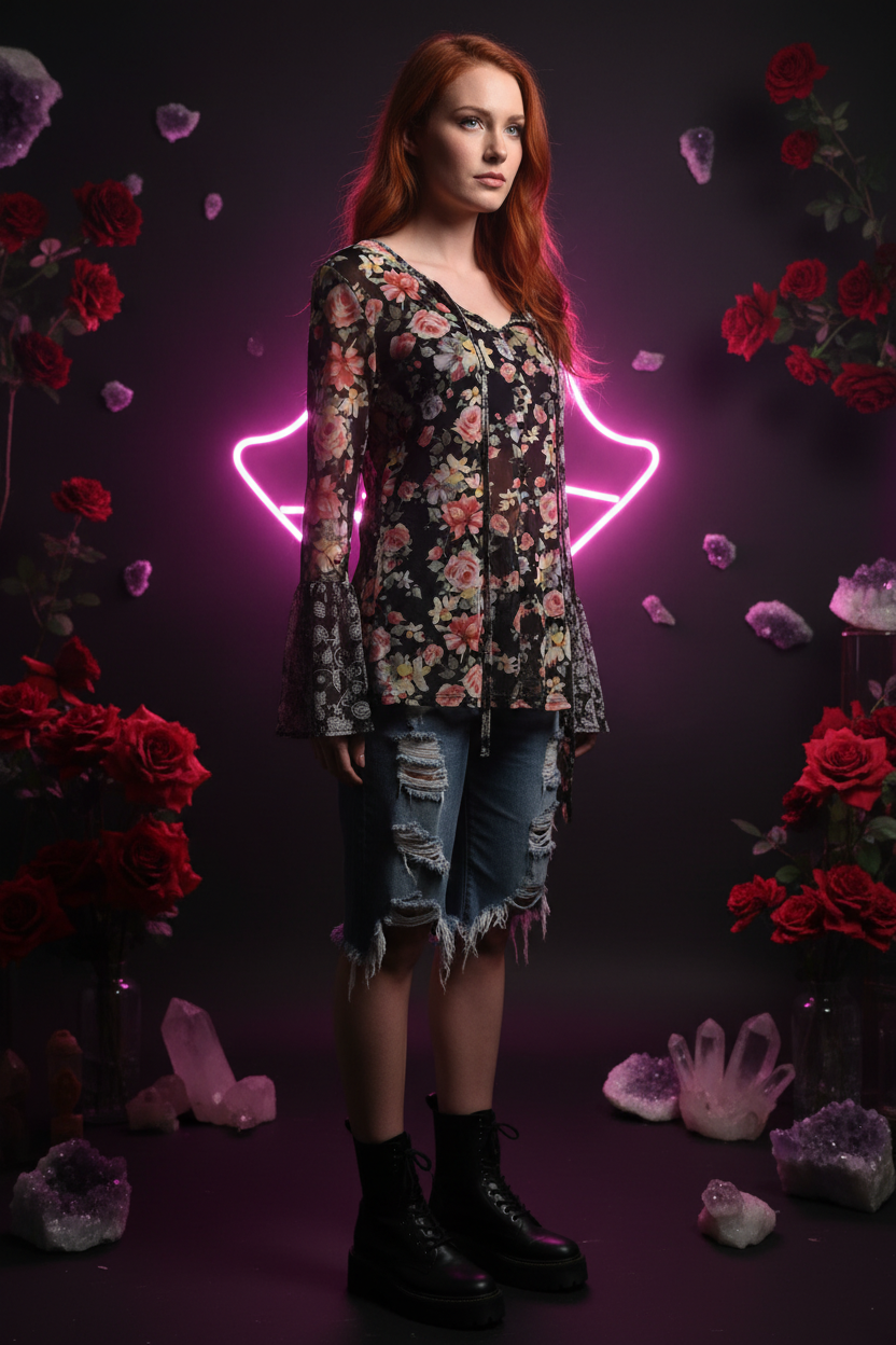 Noir Garden Mesh Tunic — Look 3