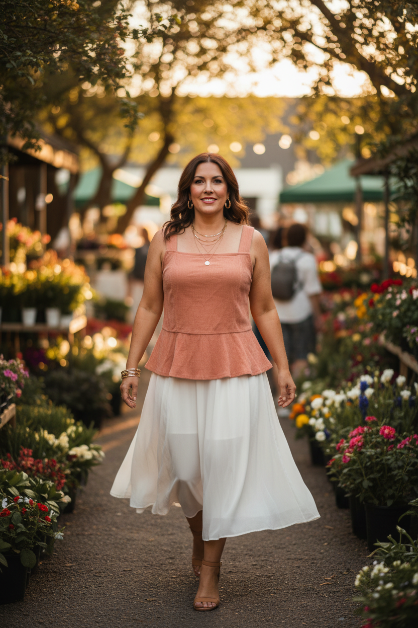 Kismet Peach Crinkle Crossback Peplum Tank — L