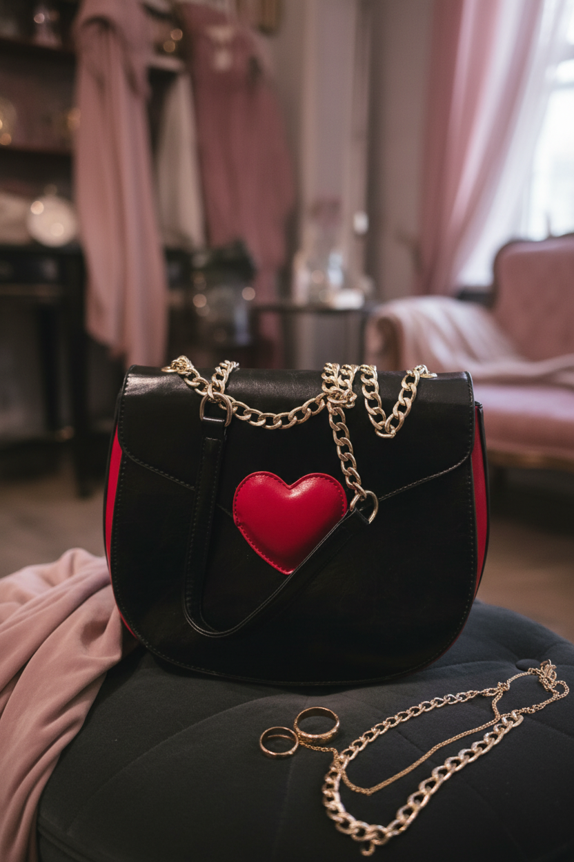 Midnight Romance Crossbody with Crimson Heart Detail