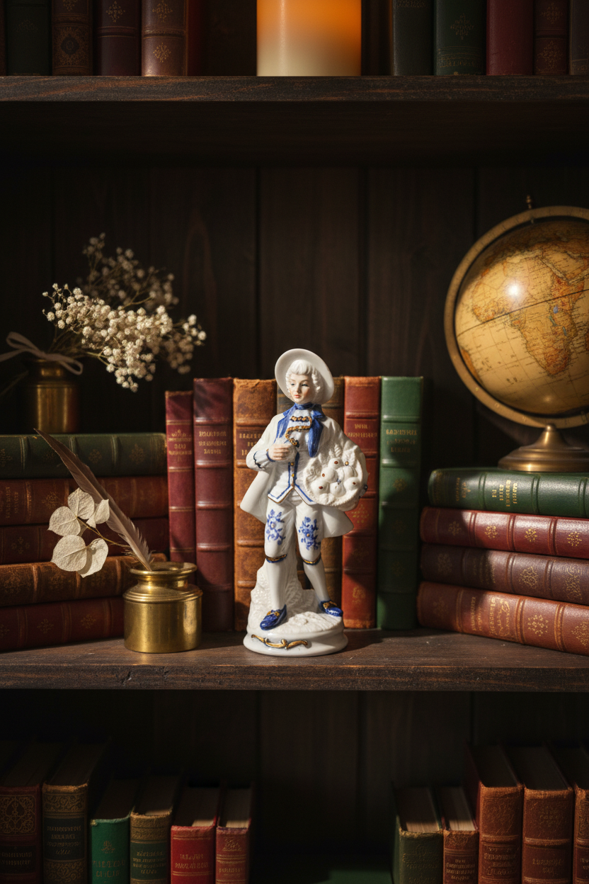 The Gentleman Caller — Vintage Porcelain Figurine, Cobalt Blue & Gold